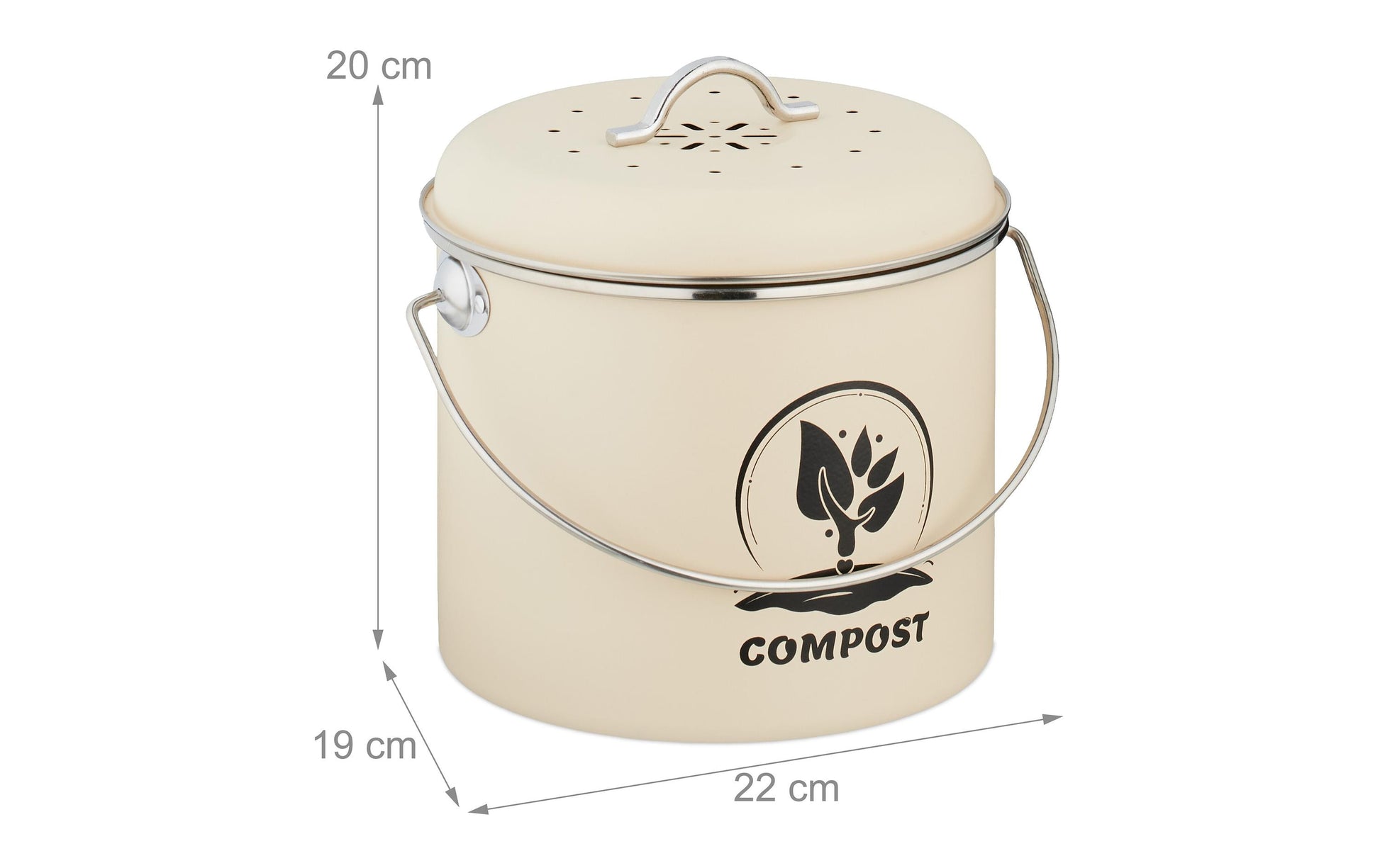 Relaxdays Komposteimer 10051221_550 – 3,5 l – Eisen, rund – creme