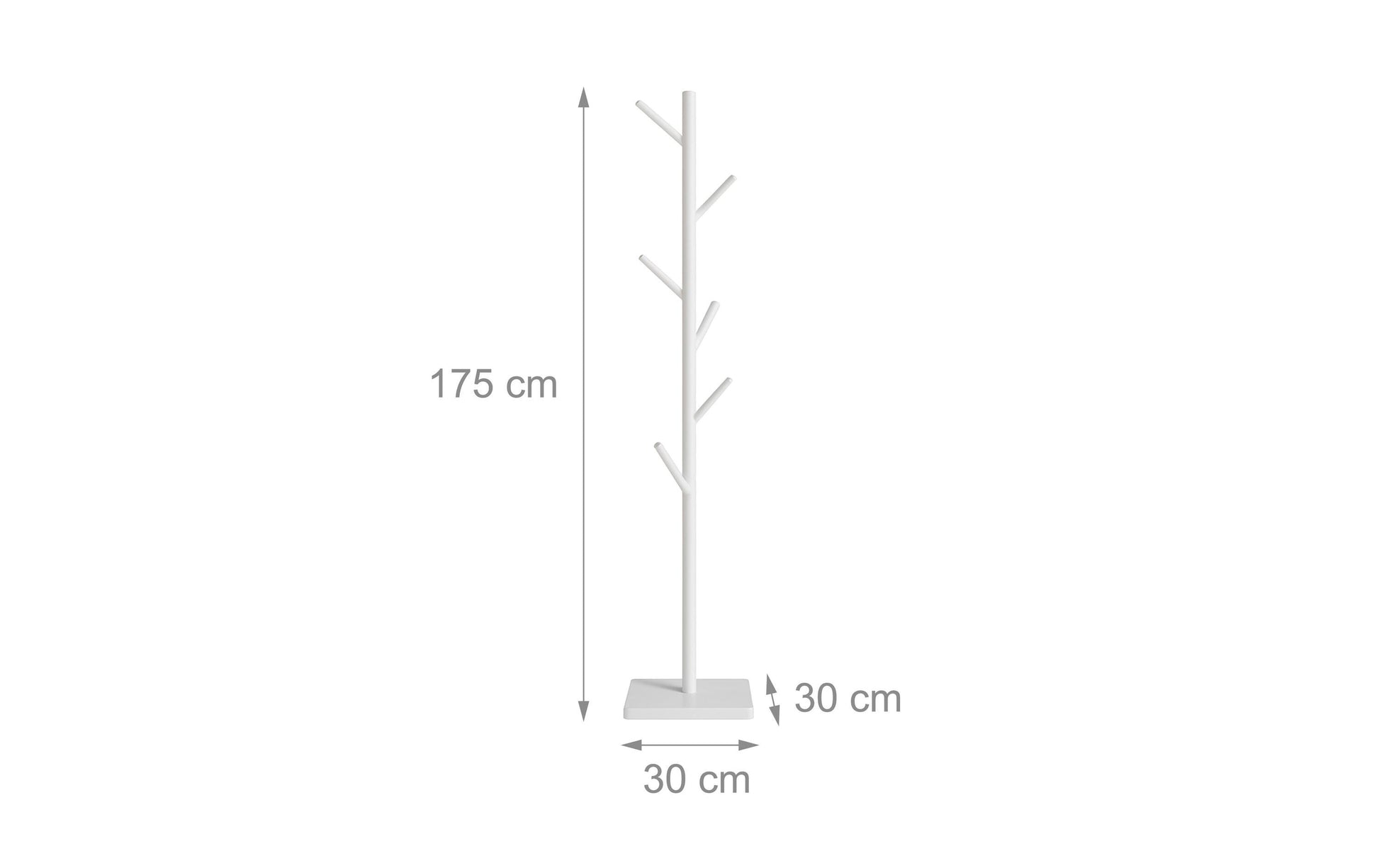Relaxdays Garderobenständer – 8 Haken, Gummibaumholz/MDF, Weiss, 175 × 30 × 30 cm