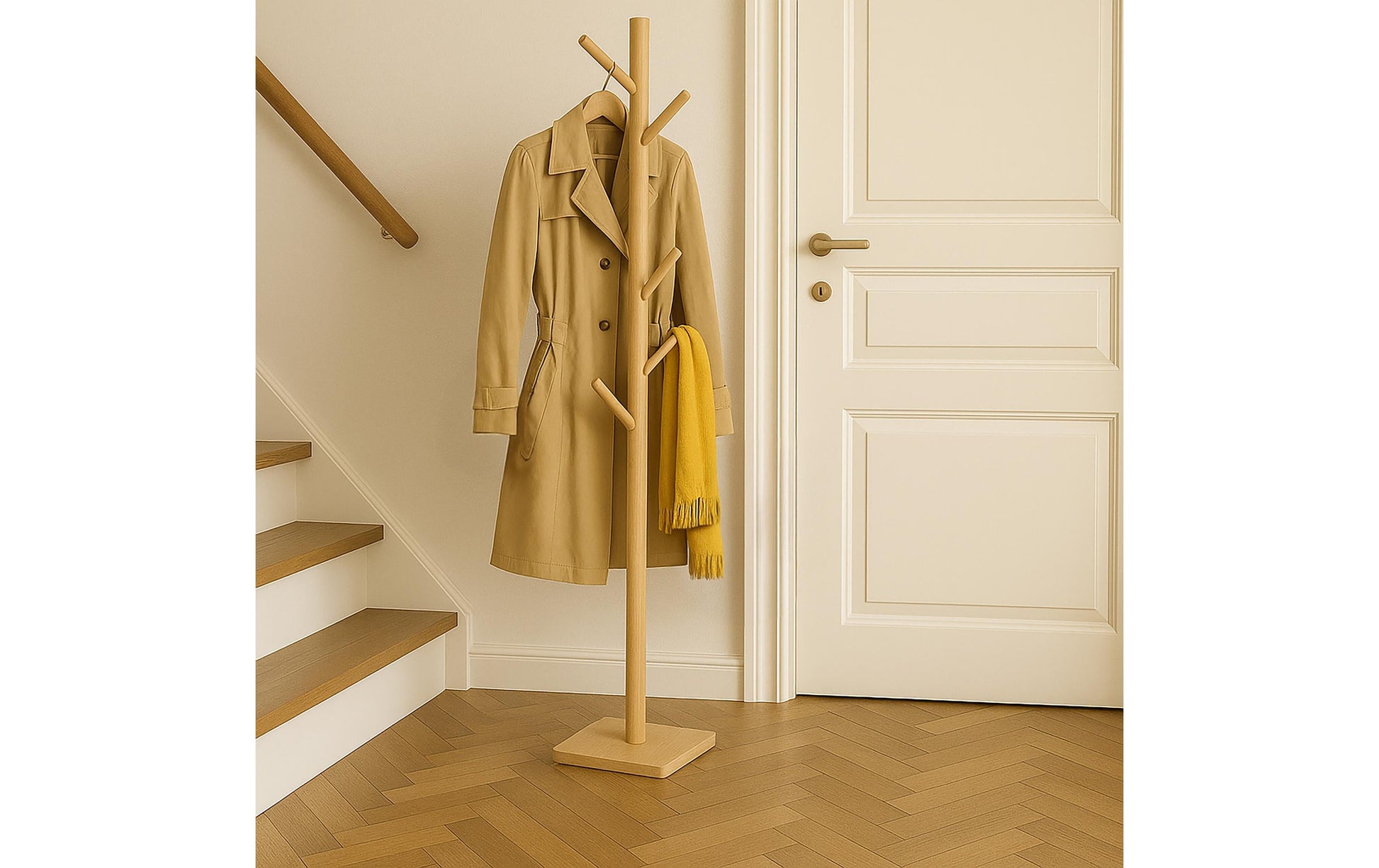 Relaxdays Garderobenständer – 8 Haken, Gummibaumholz/MDF, Braun/Hellbraun, 175 × 30 × 30 cm
