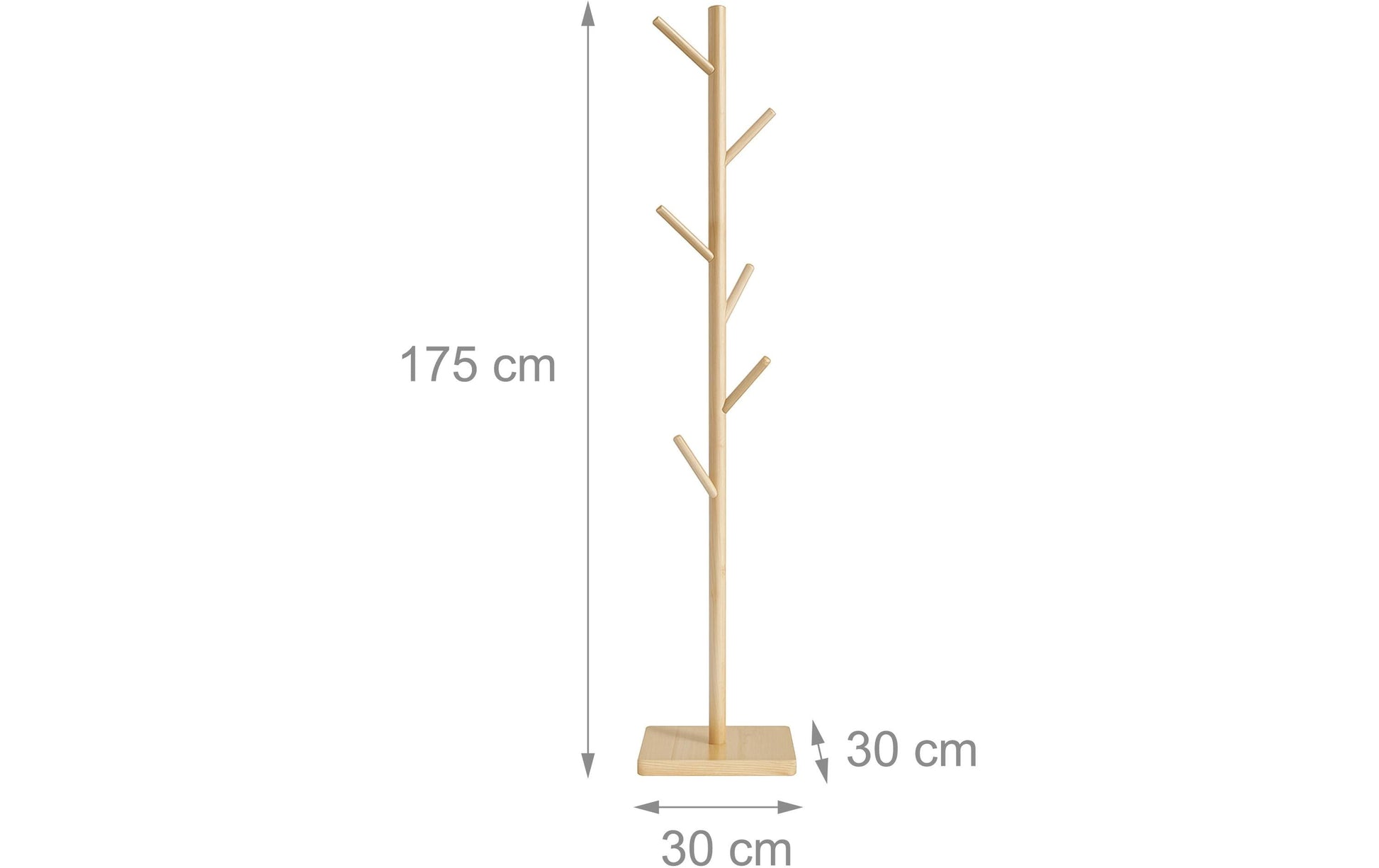 Relaxdays Garderobenständer – 8 Haken, Gummibaumholz/MDF, Braun/Hellbraun, 175 × 30 × 30 cm