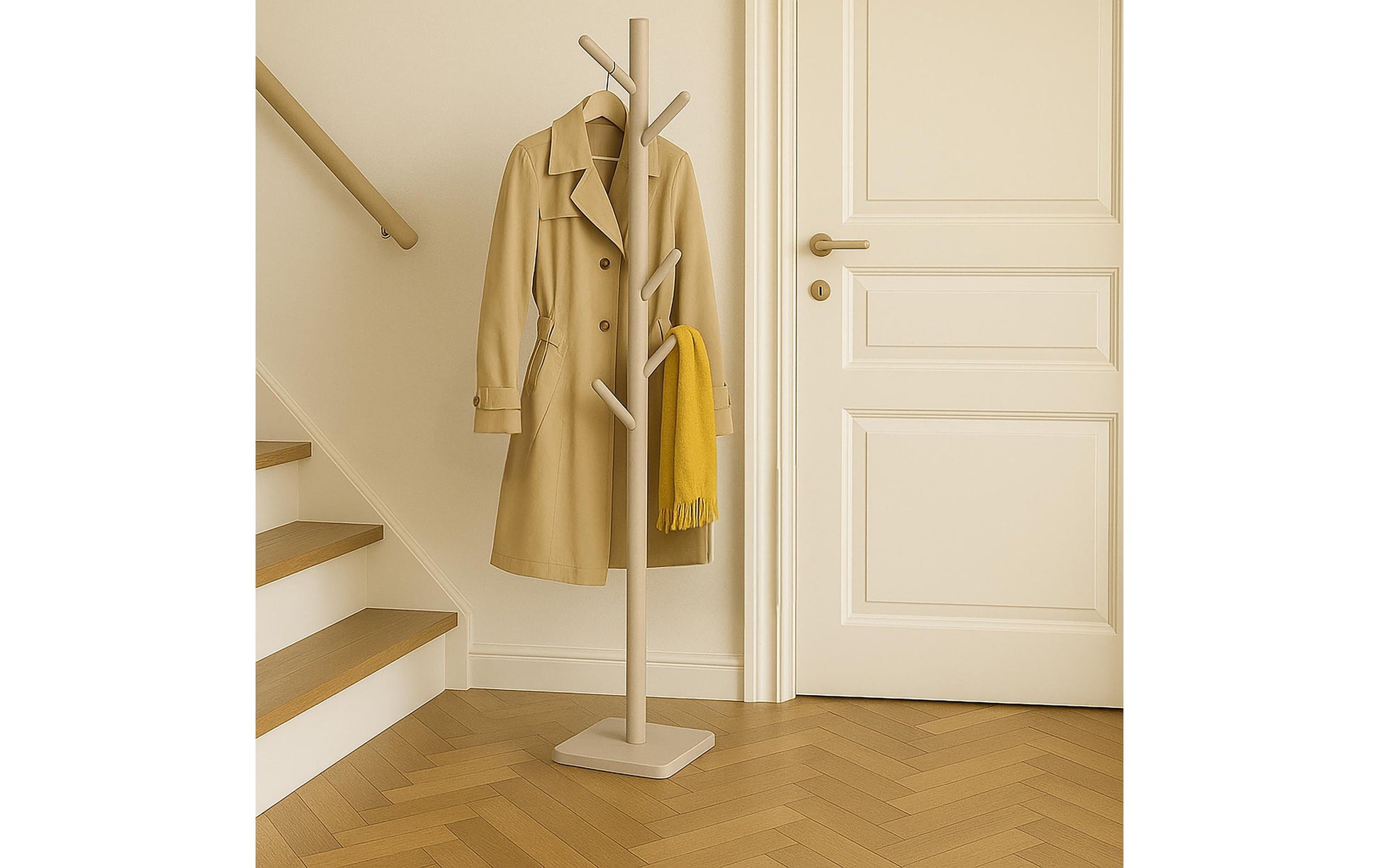 Relaxdays Garderobenständer mit 8 Haken – Holz – Beige – 1750 mm