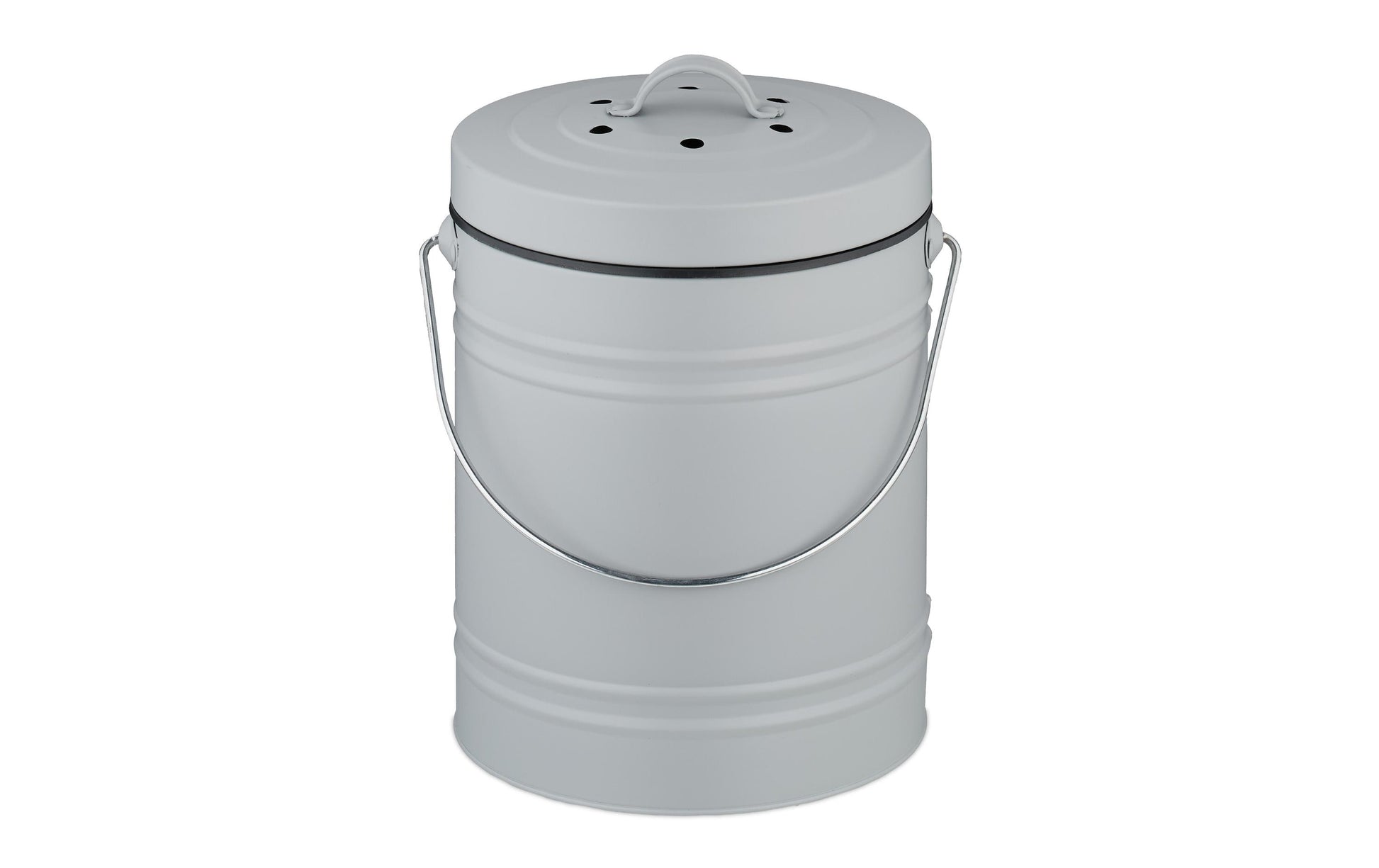 Relaxdays Komposteimer 10051223_111 – 5 l – Eisen, Oval – Grau – mit Geruchsfilter