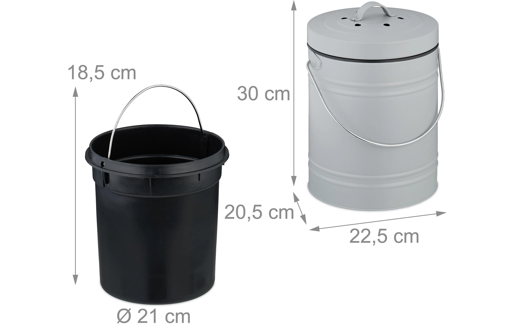 Relaxdays Komposteimer 10051223_111 – 5 l – Eisen, Oval – Grau – mit Geruchsfilter