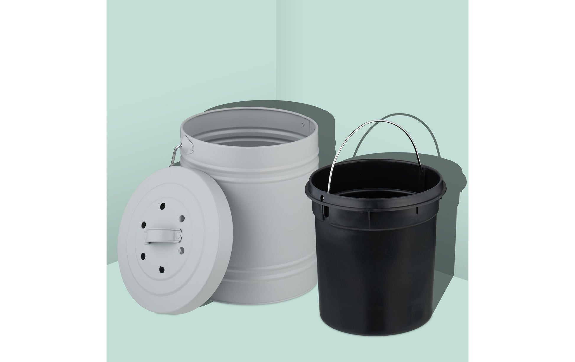Relaxdays Komposteimer 10051223_111 – 5 l – Eisen, Oval – Grau – mit Geruchsfilter