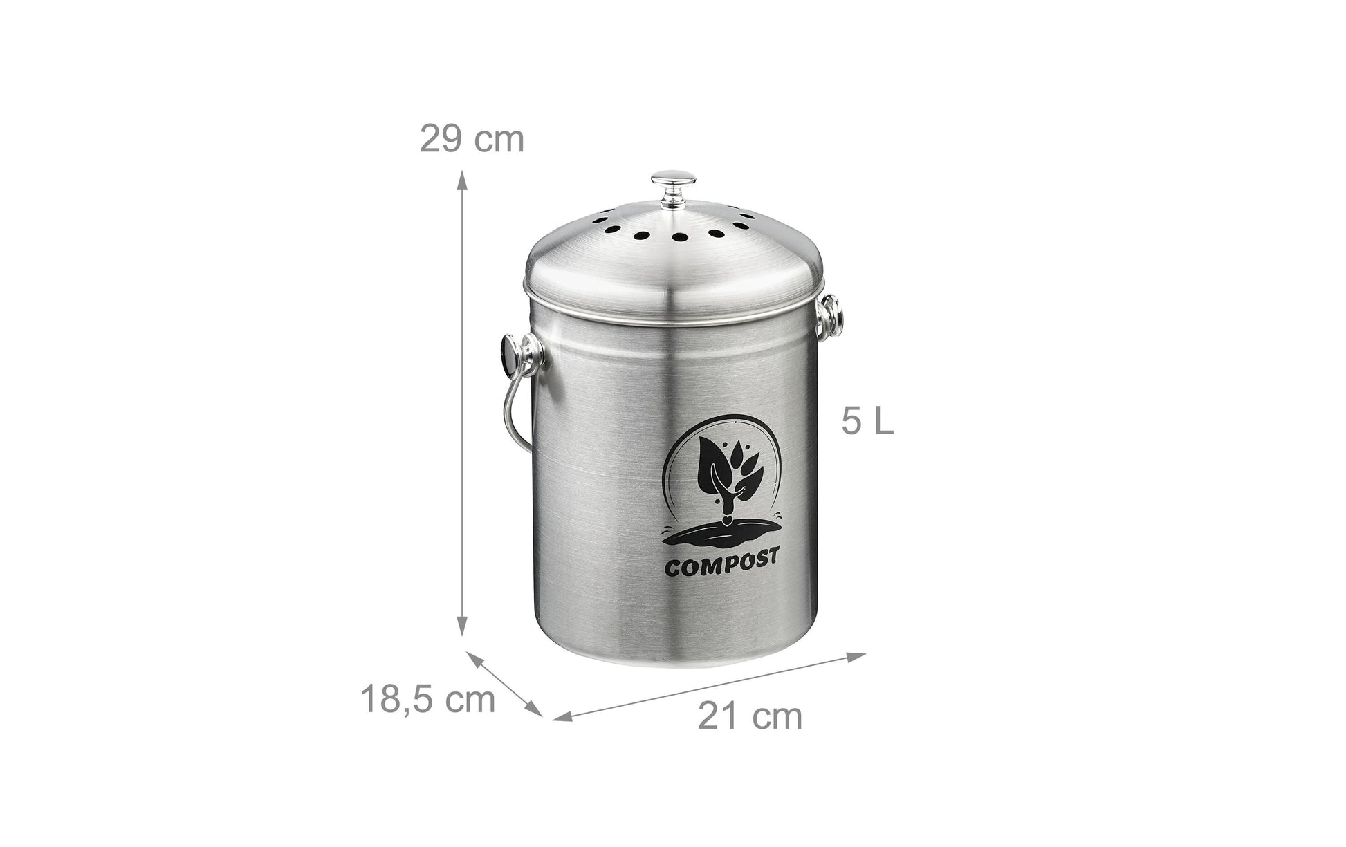 Relaxdays Komposteimer 10051224_55 – 5 l – Edelstahl, Oval – Schwarz/Silber – mit Geruchsfilter