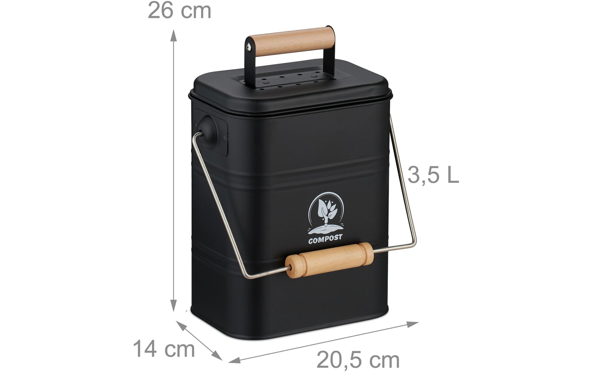 Relaxdays Komposteimer – 3,5 l – Metall, rechteckig – Schwarz