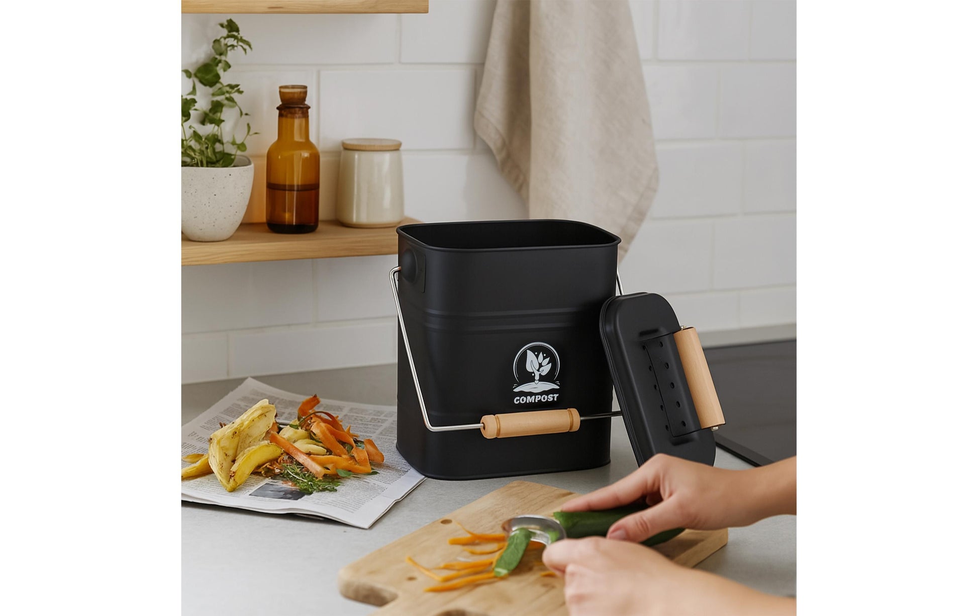 Relaxdays Komposteimer – 3,5 l – Metall, rechteckig – Schwarz