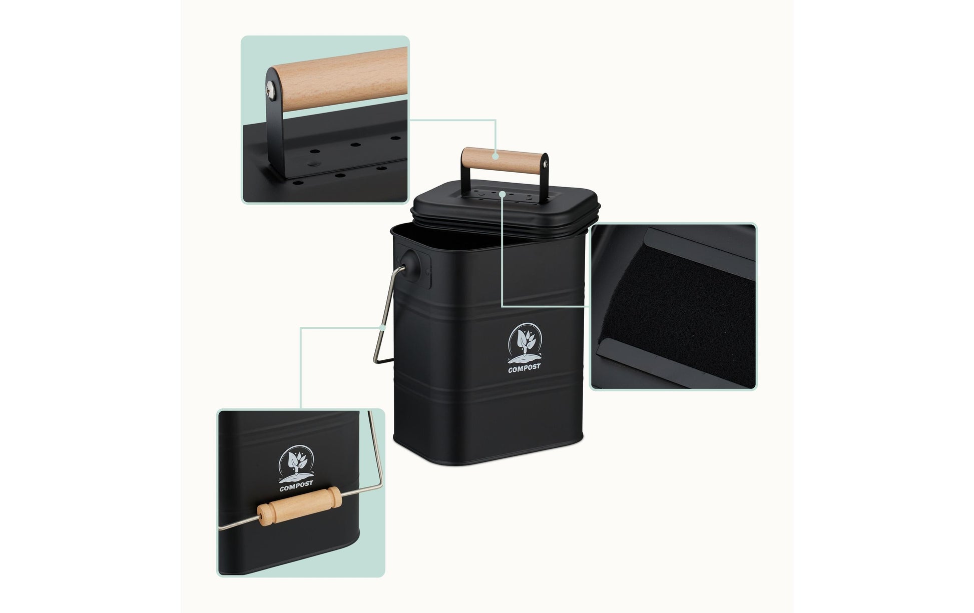 Relaxdays Komposteimer – 3,5 l – Metall, rechteckig – Schwarz