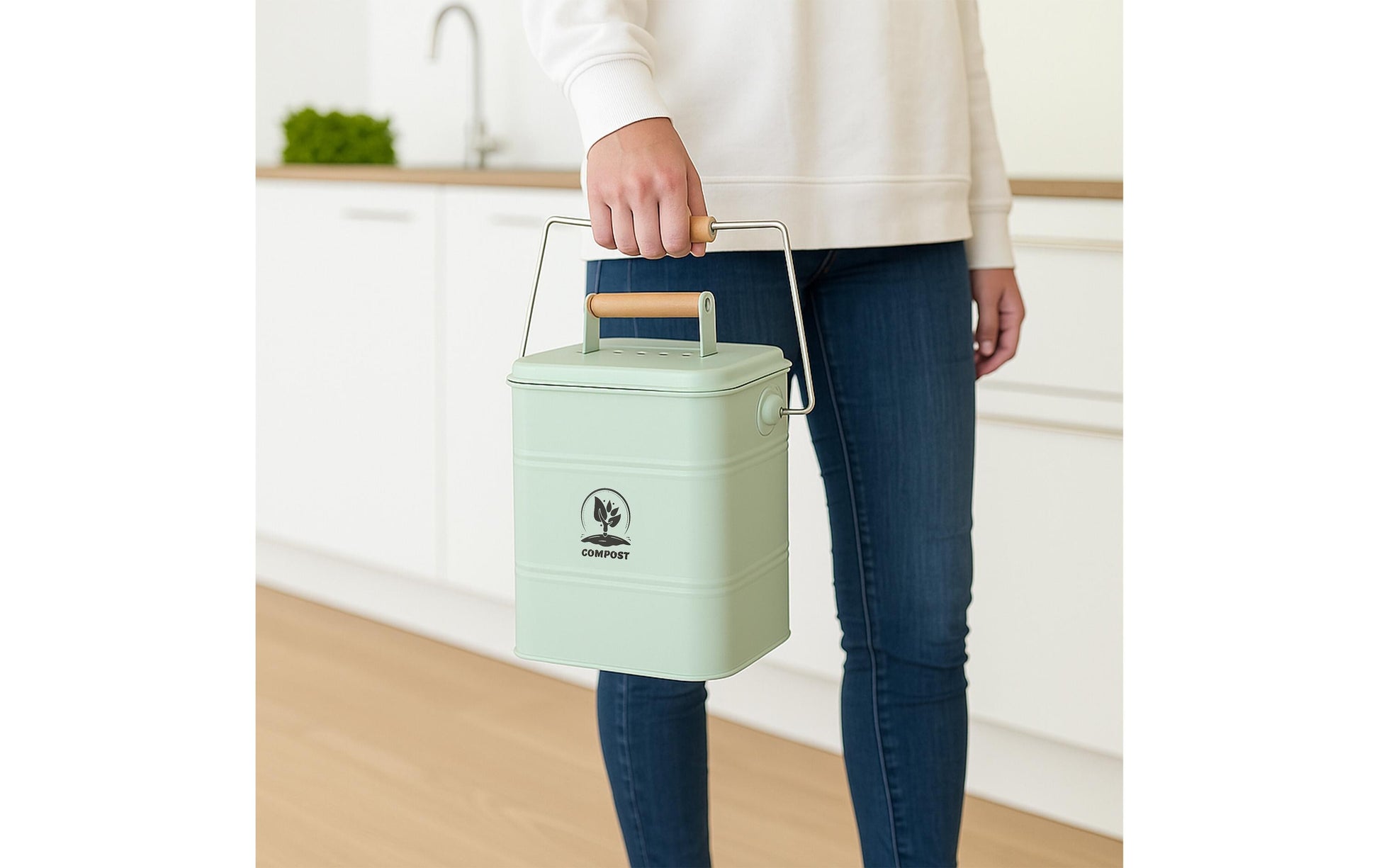 Relaxdays Komposteimer – 3,5 l – Holz, rechteckig – Grün