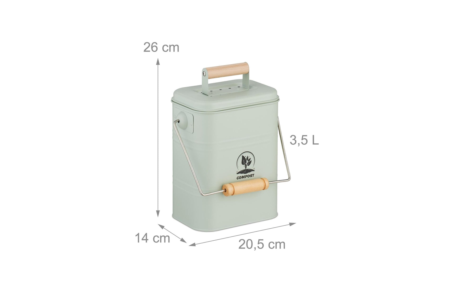 Relaxdays Komposteimer – 3,5 l – Holz, rechteckig – Grün