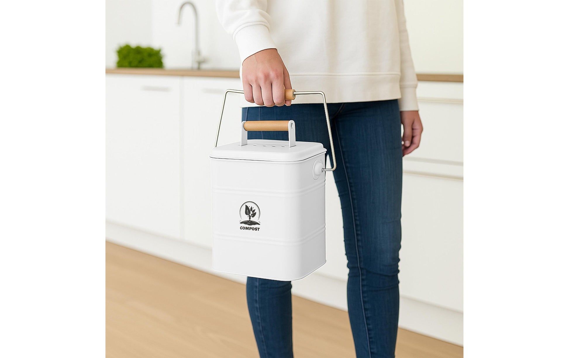 Relaxdays Komposteimer – 3,5 l – Naturkohle, rechteckig – Weiss