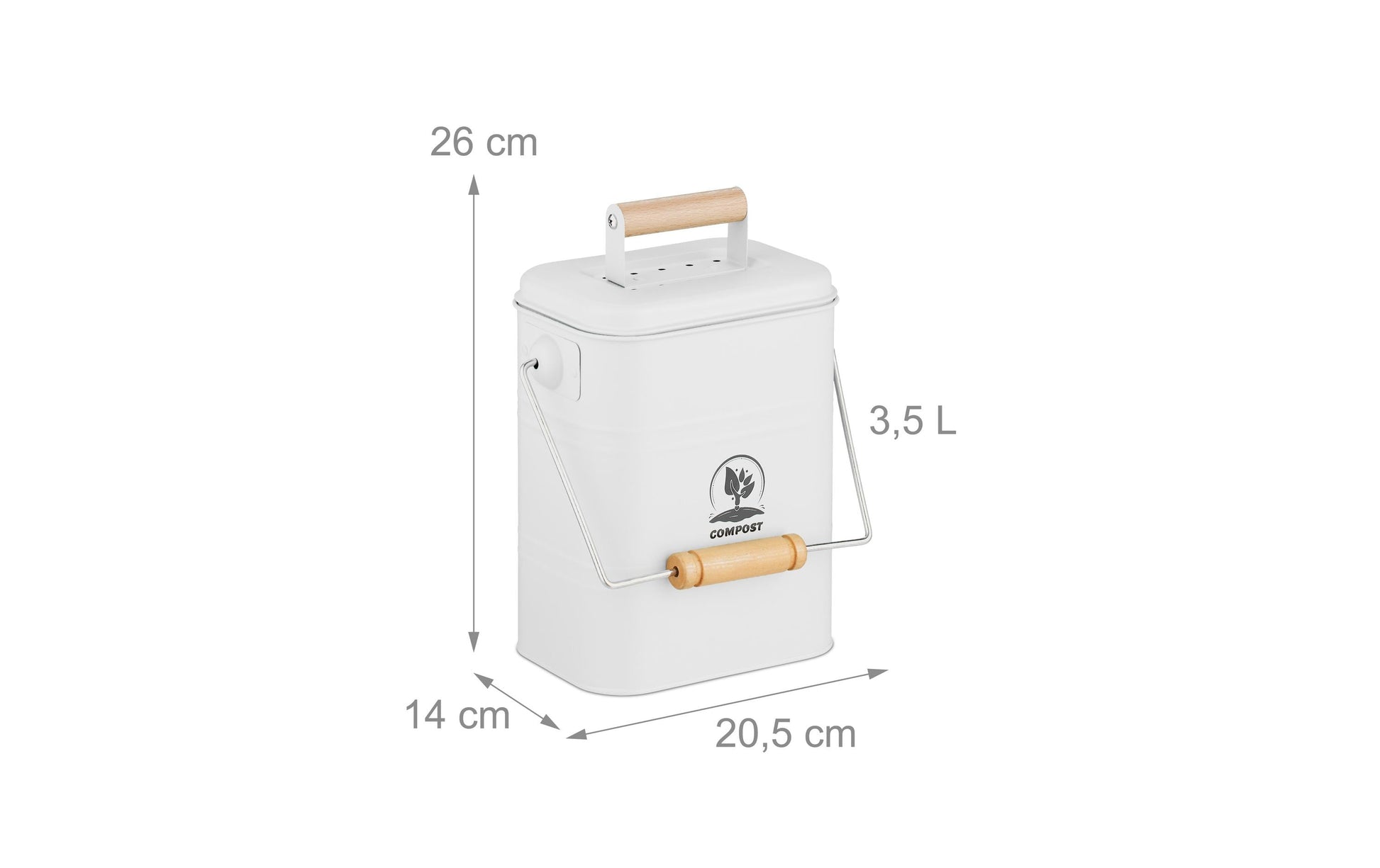 Relaxdays Komposteimer – 3,5 l – Naturkohle, rechteckig – Weiss