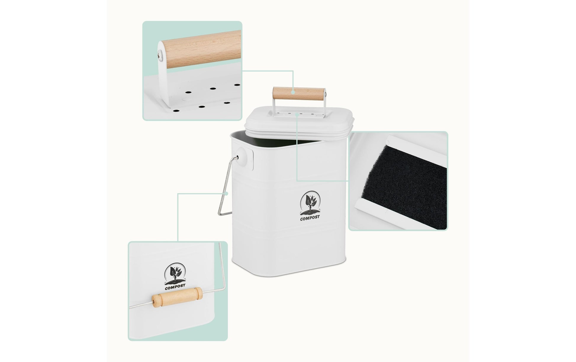 Relaxdays Komposteimer – 3,5 l – Naturkohle, rechteckig – Weiss