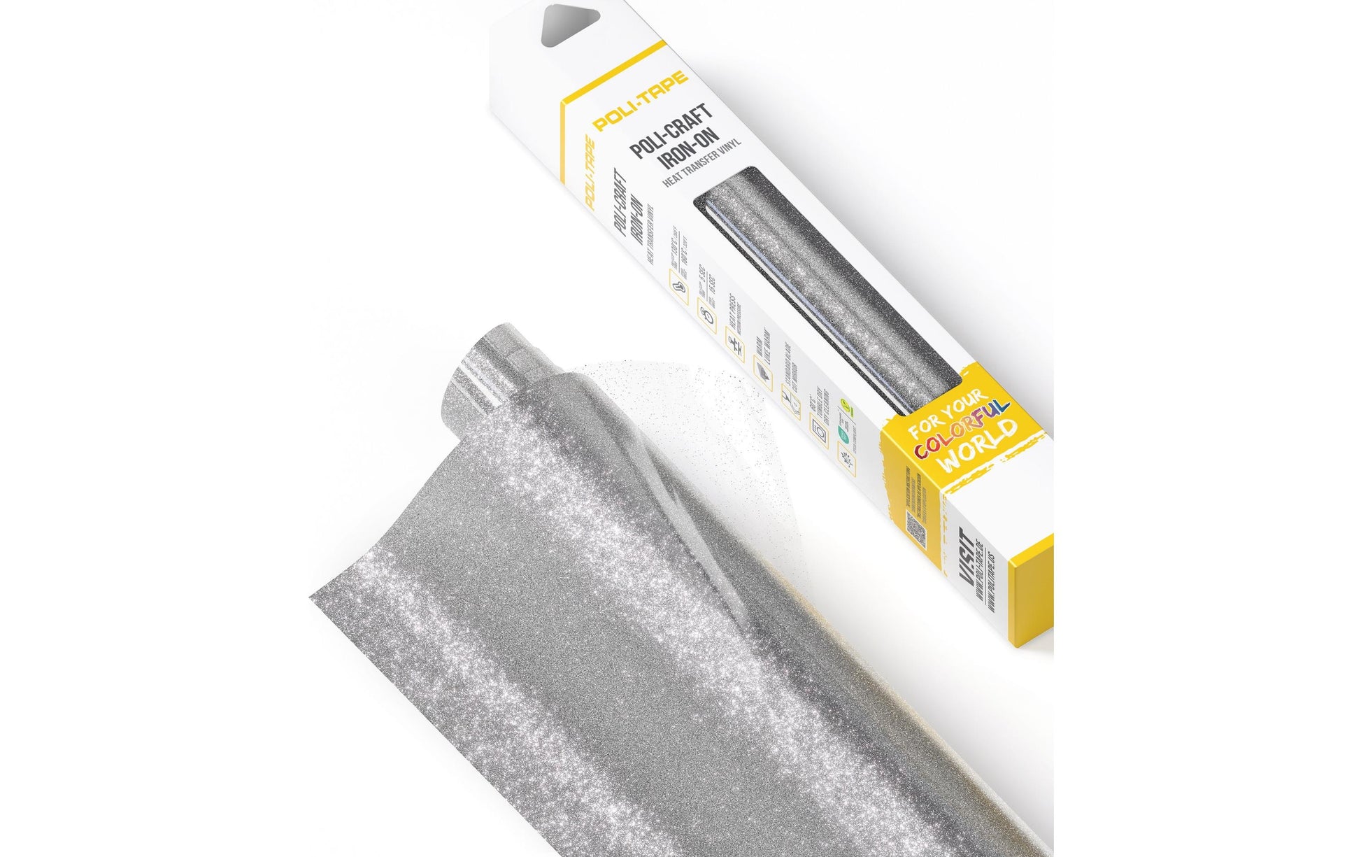 Poli-Tape Aufbügelfolie (HTV), Geflockt, Silber, Glitzer, 30,5 × 61 cm, 1 Stk.
