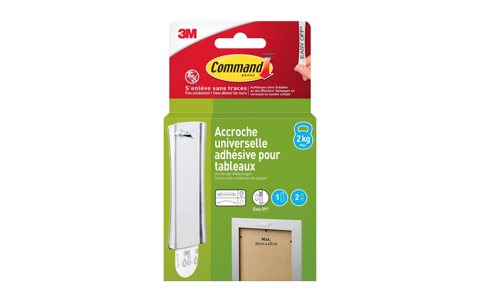 3M Command Haken – Kunststoff – Silber – Selbstklebend, Wasserfest – 2 kg – 2 Stück