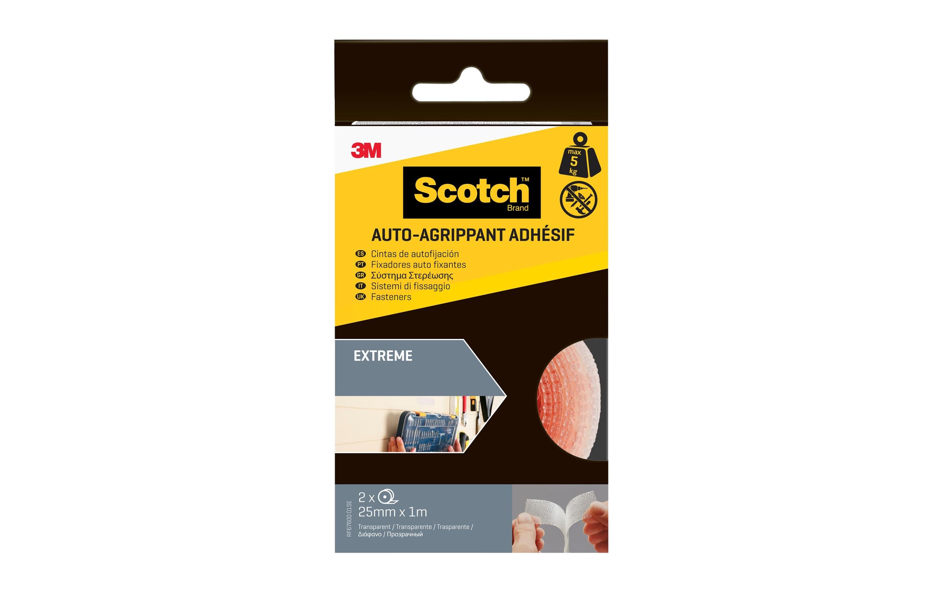 Scotch Klettband Dual Lock Extreme – 25 mm × 1 m, transparent, wiederablösbar