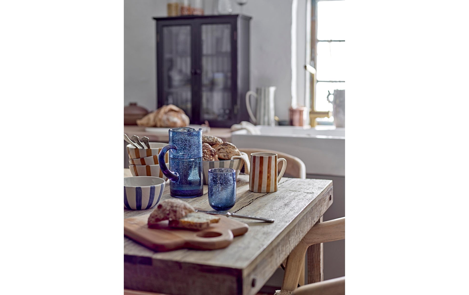 Bloomingville Tabby Trinkglas – 0,33 l, Glas, Blau, spülmaschinenfest, 4 Stück