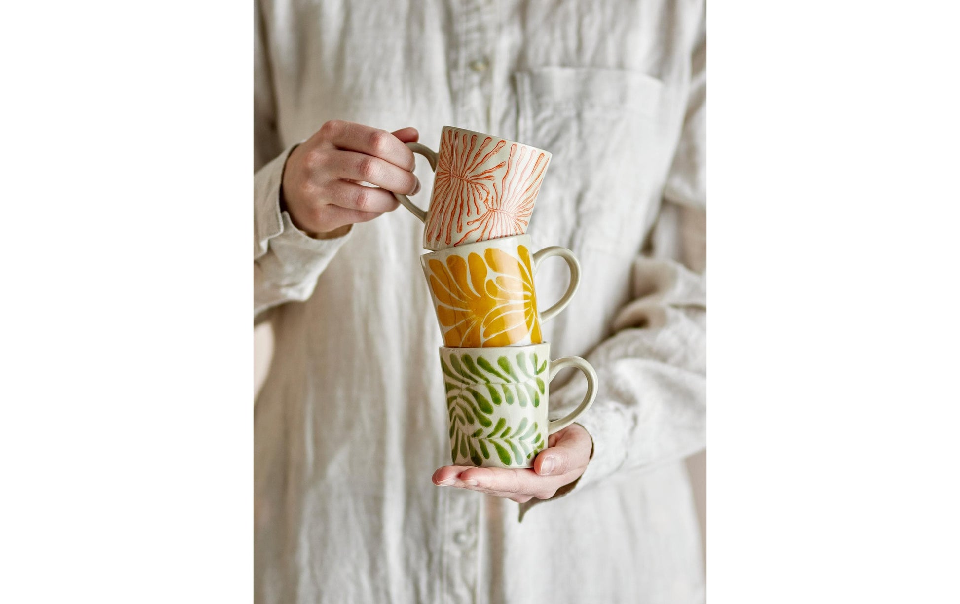 Bloomingville Tasse – 3er Set, 205 ml, Ø 7,5 cm, H 8,5 cm, Steingut, spülmaschinenfest, mikrowellengeeignet
