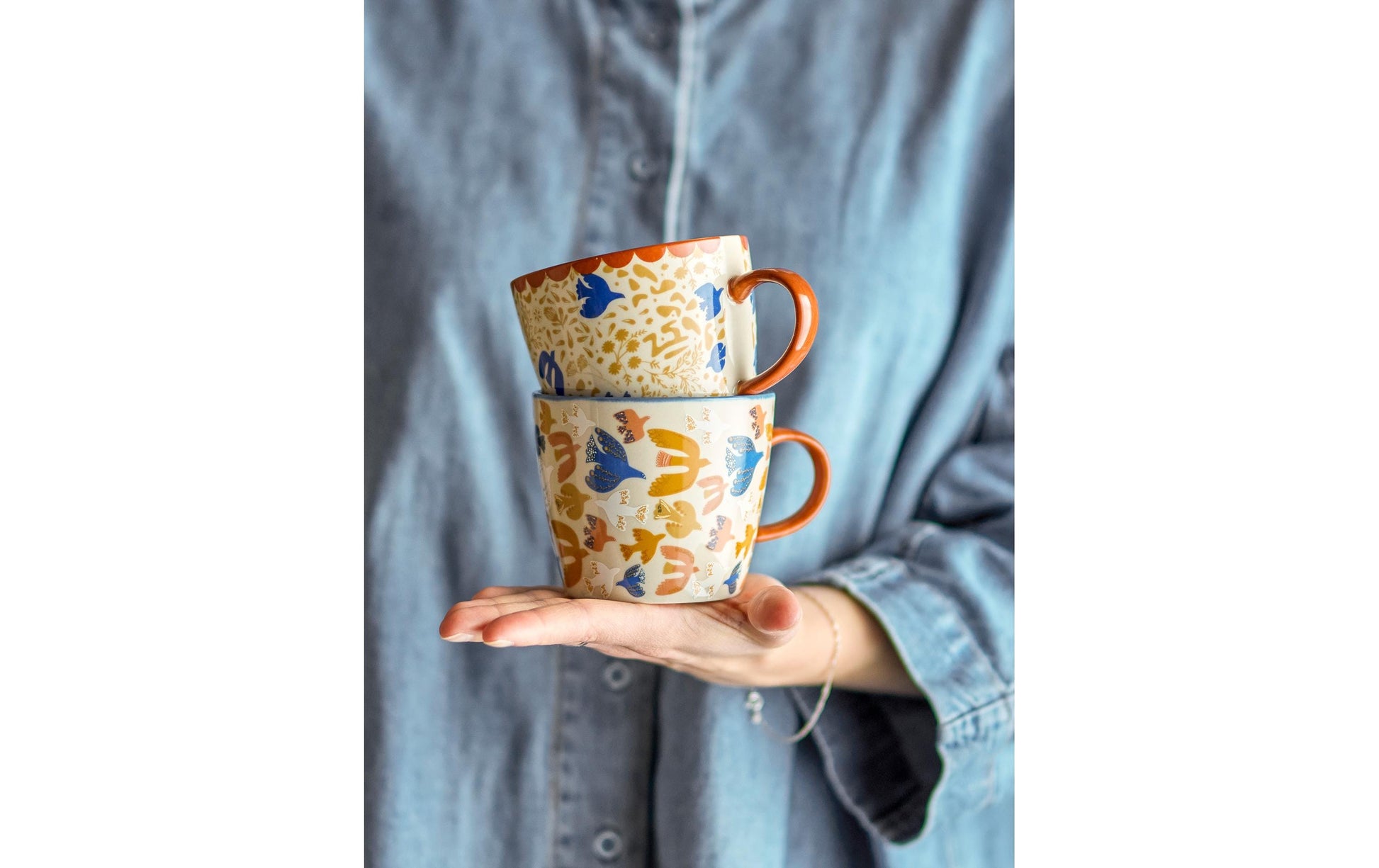 Bloomingville Teetasse – 2er Set, 300 ml, Ø 9,5 cm, Steingut, Mehrfarbig, spülmaschinenfest