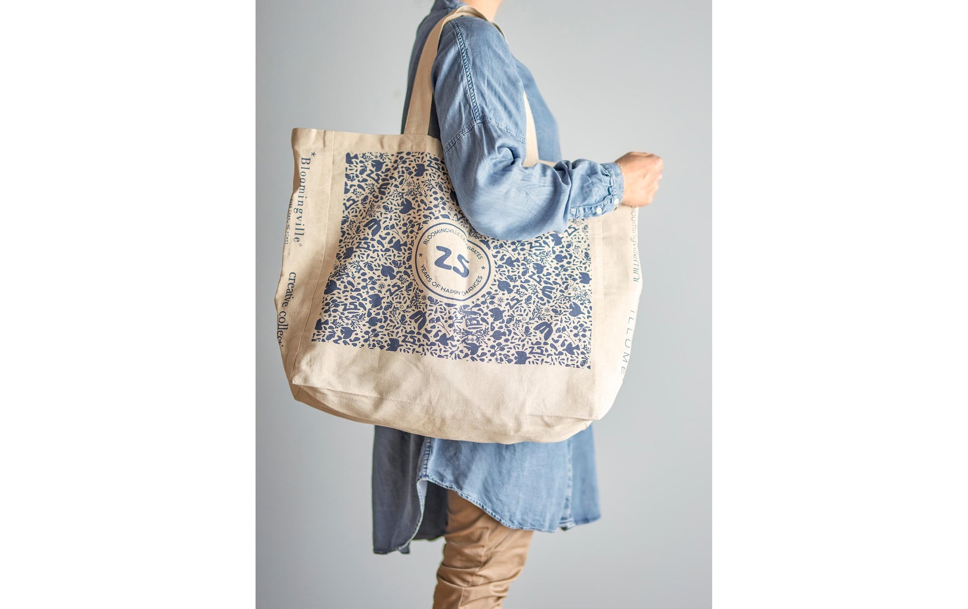 Bloomingville Baumwollstofftasche, gemustertes Motiv, 170×400×160 mm