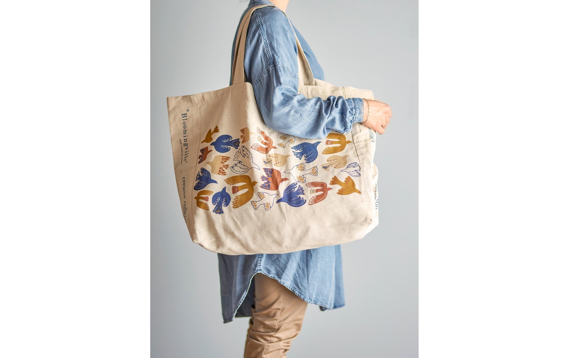 Bloomingville Baumwollstofftasche, gemustertes Motiv, 170×400×160 mm