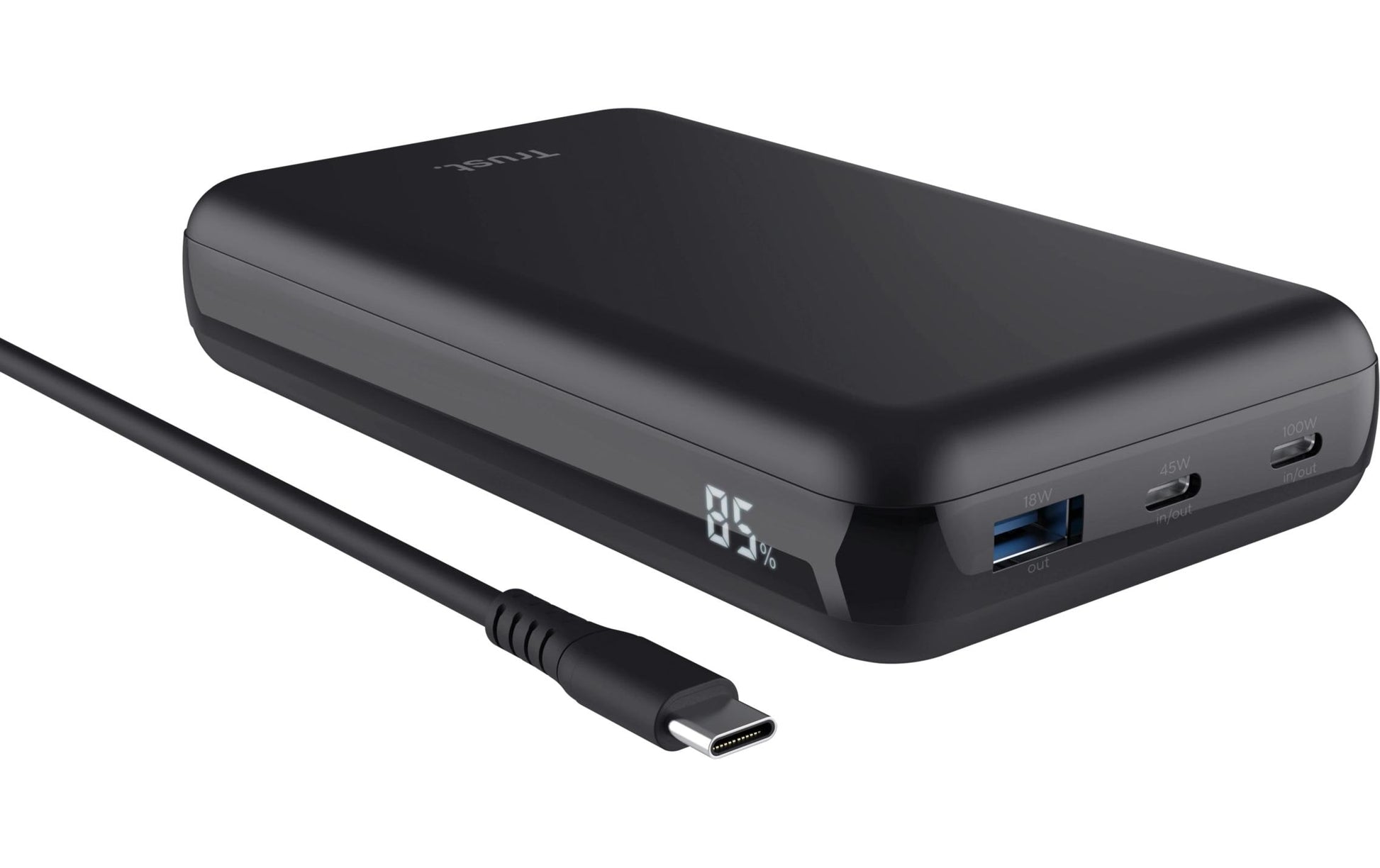 Trust Powerbank 10000 mAh, PD 100 W, 2× USB-C, 1× USB-A, Schwarz