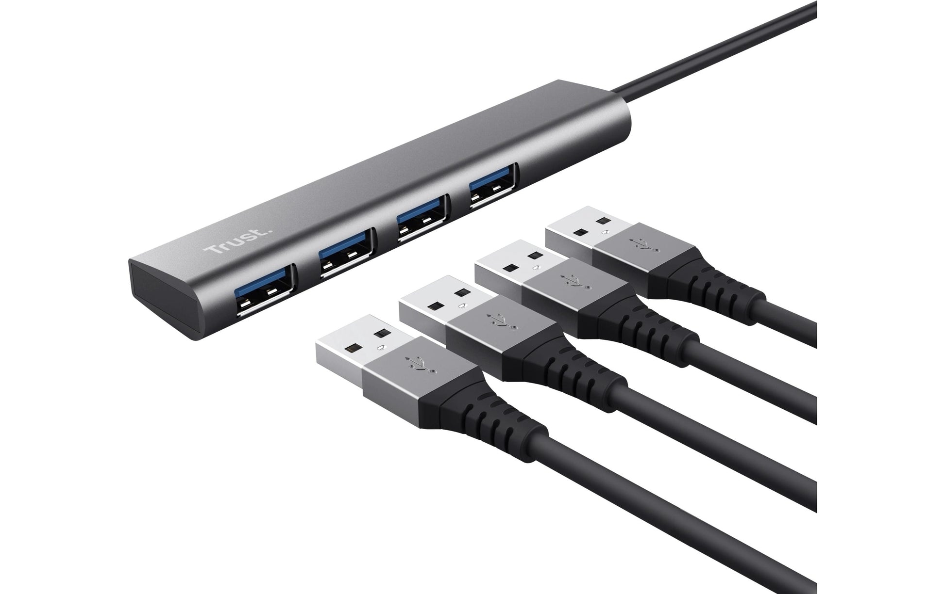 Trust Halyx USB-Hub – USB-C, 4× USB-A (USB 3.2 Gen 1, 5 Gbps) – USB-C – 210 × 21 × 11 mm
