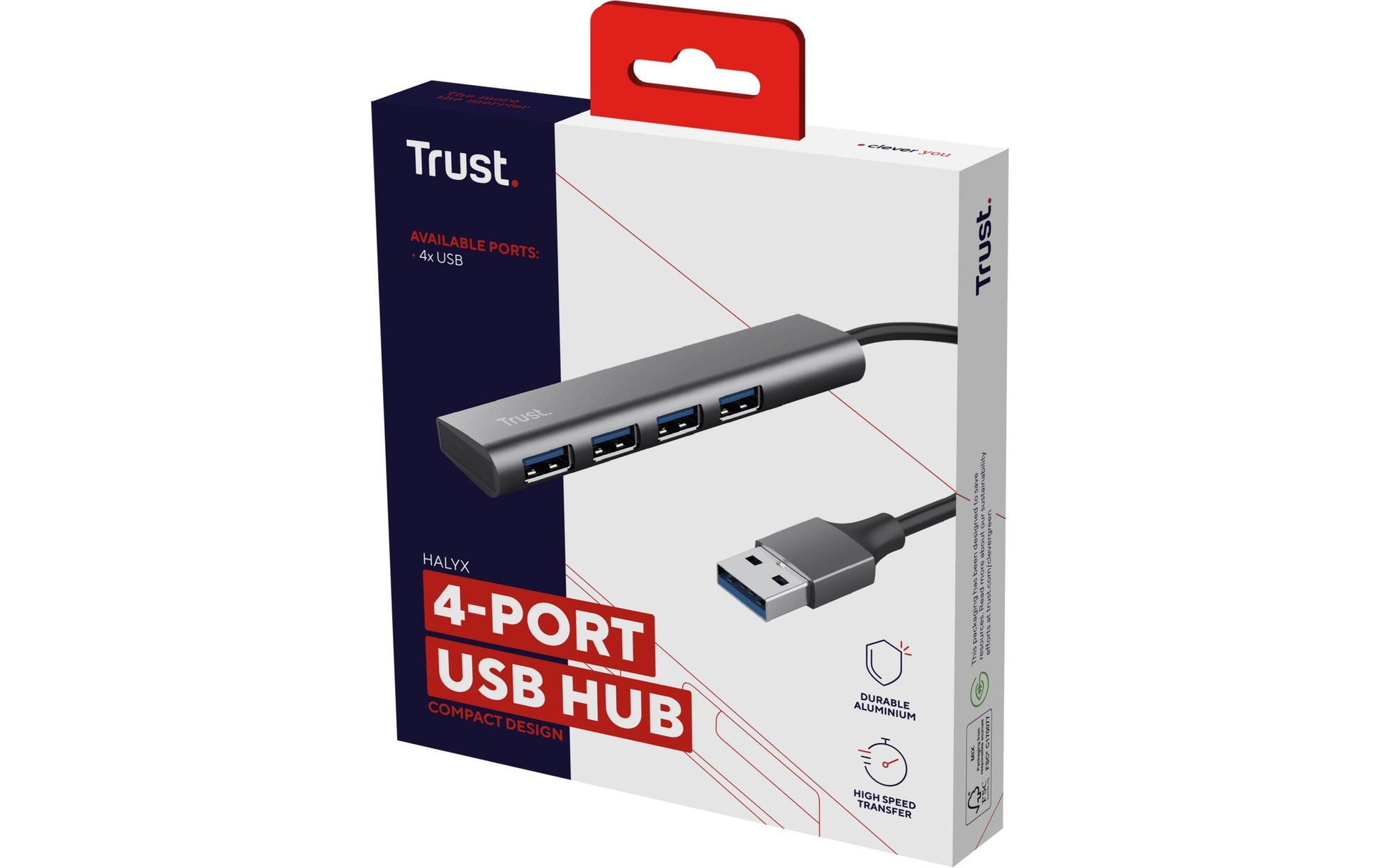 Trust Halyx USB-Hub – 4× USB-A, für Windows/Mac/ChromeOS