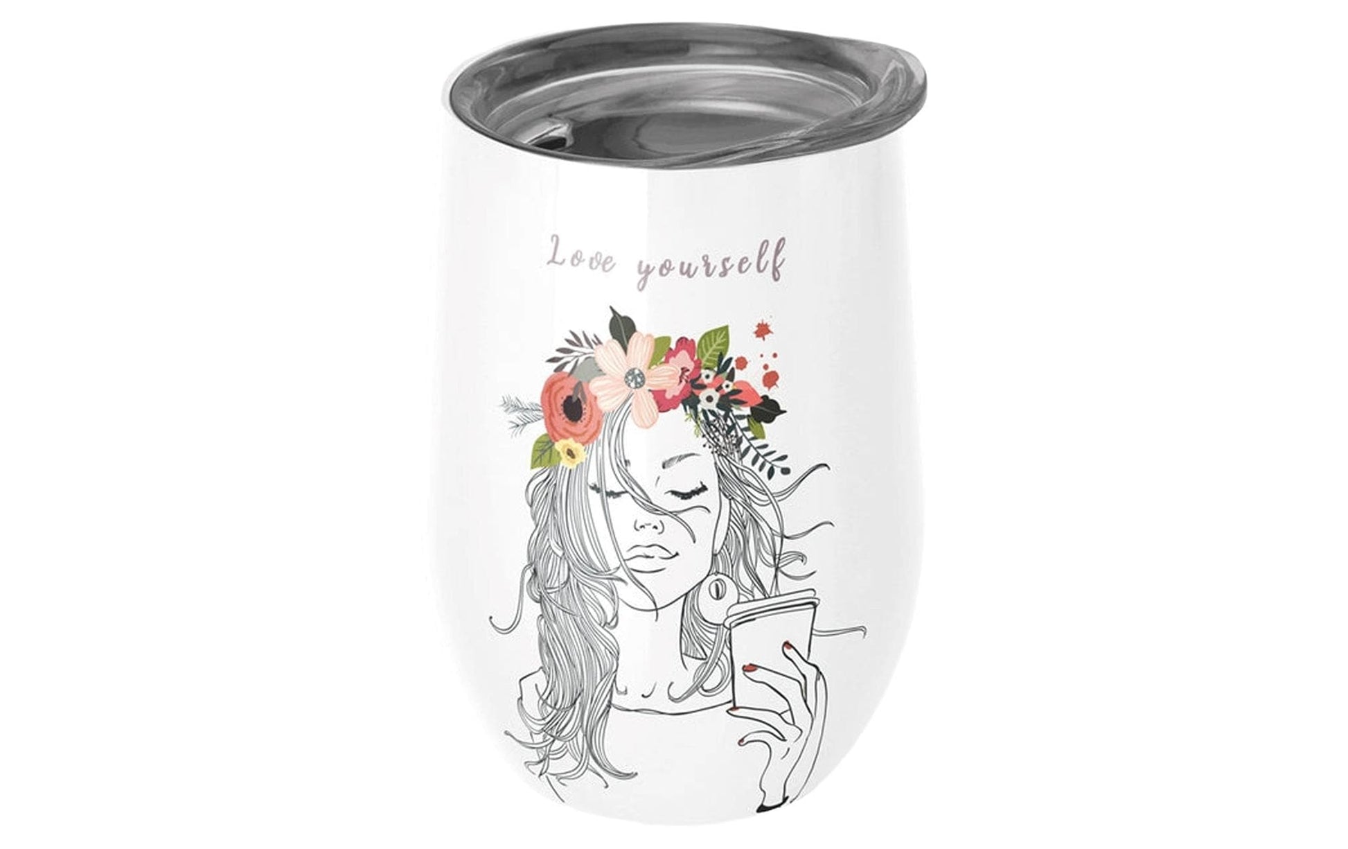BioLoco Office-Love yourself Thermobecher 420 ml – Edelstahl, Weiss-Schwarz