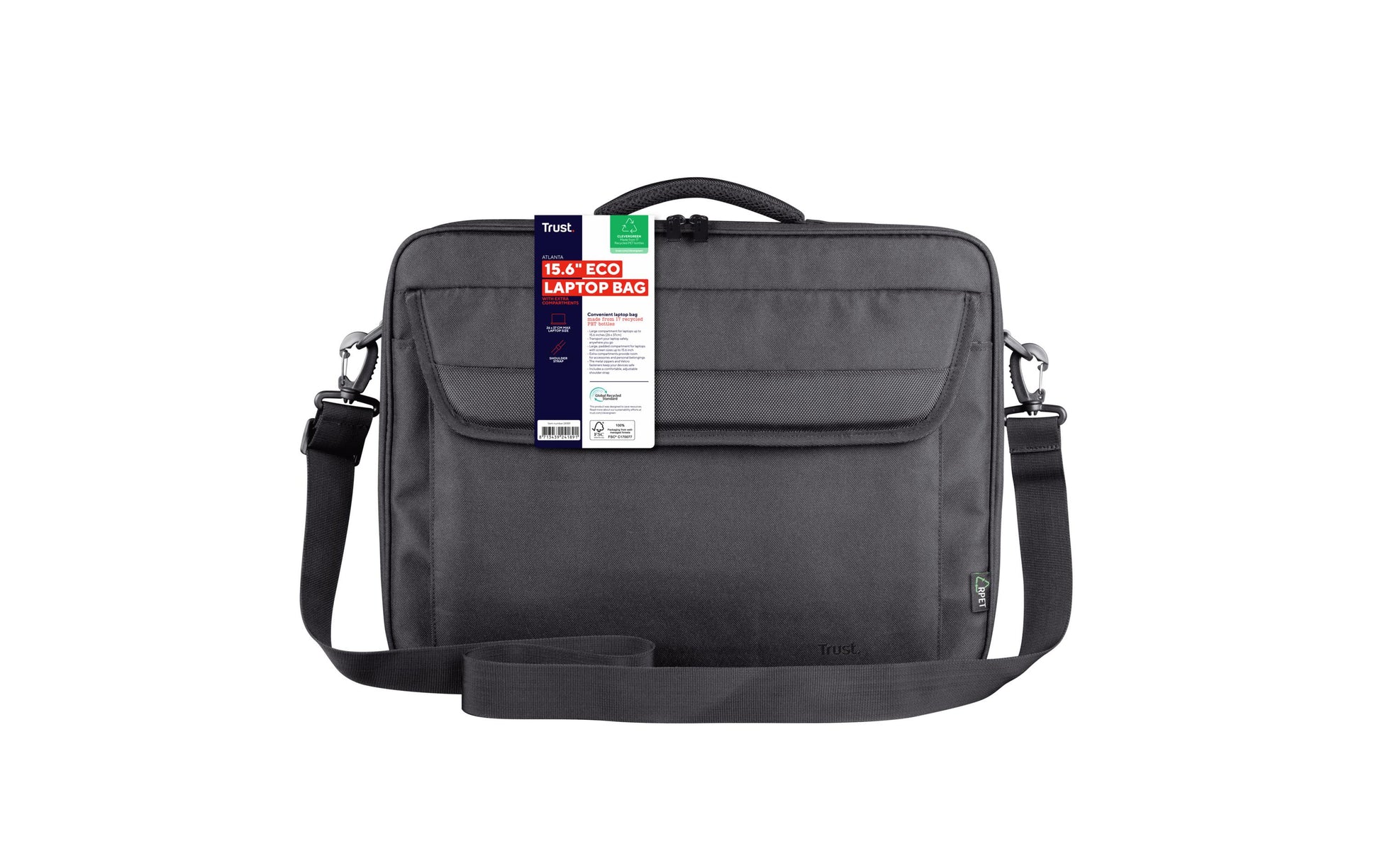 Trust Atlanta Notebook-Tasche bis 16" – mit abnehmbarem Schultergurt, Reissverschluss – Schwarz