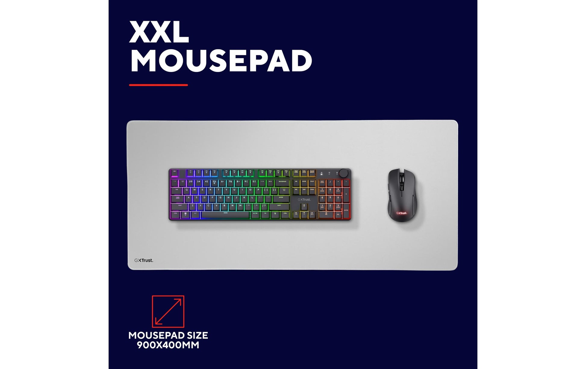 Trust GXT759W XXL Gaming-Mauspad – Anti-Rutsch-Basis, Gestickte Kanten, Weiss, 900 × 400 × 3 mm