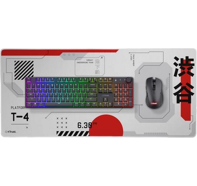 Trust GXT759 Gaming-Mauspad XXL 900×400 mm – Weiss, gestickte Kanten, Anti-Rutsch-Basis