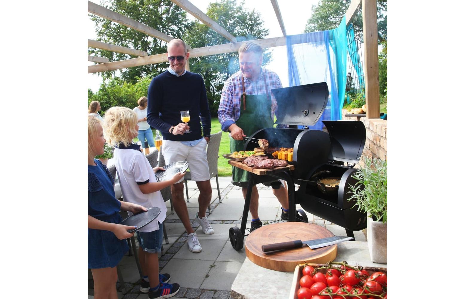 LANDMANN Holzkohlegrill Vinson 11422 – Kochfläche 70,5 × 39,5 cm, Gusseisenrost, Wagen – schwarz