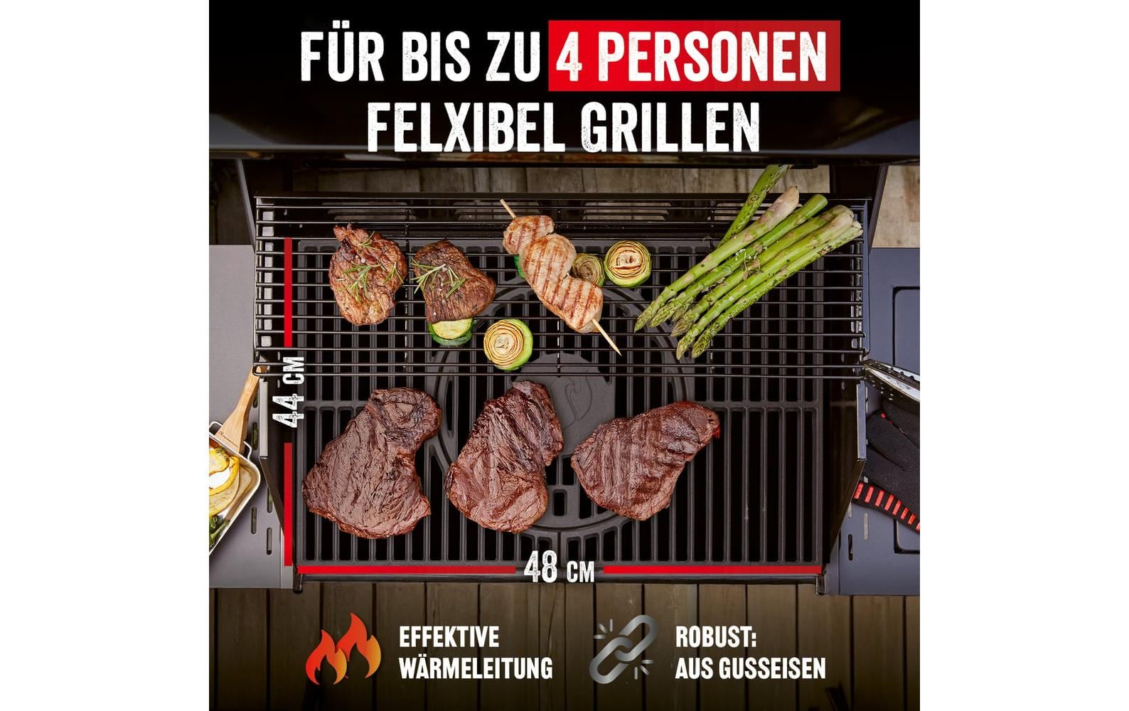 LANDMANN Grillrostsystem – Gusseisen, schwarz – für Grill