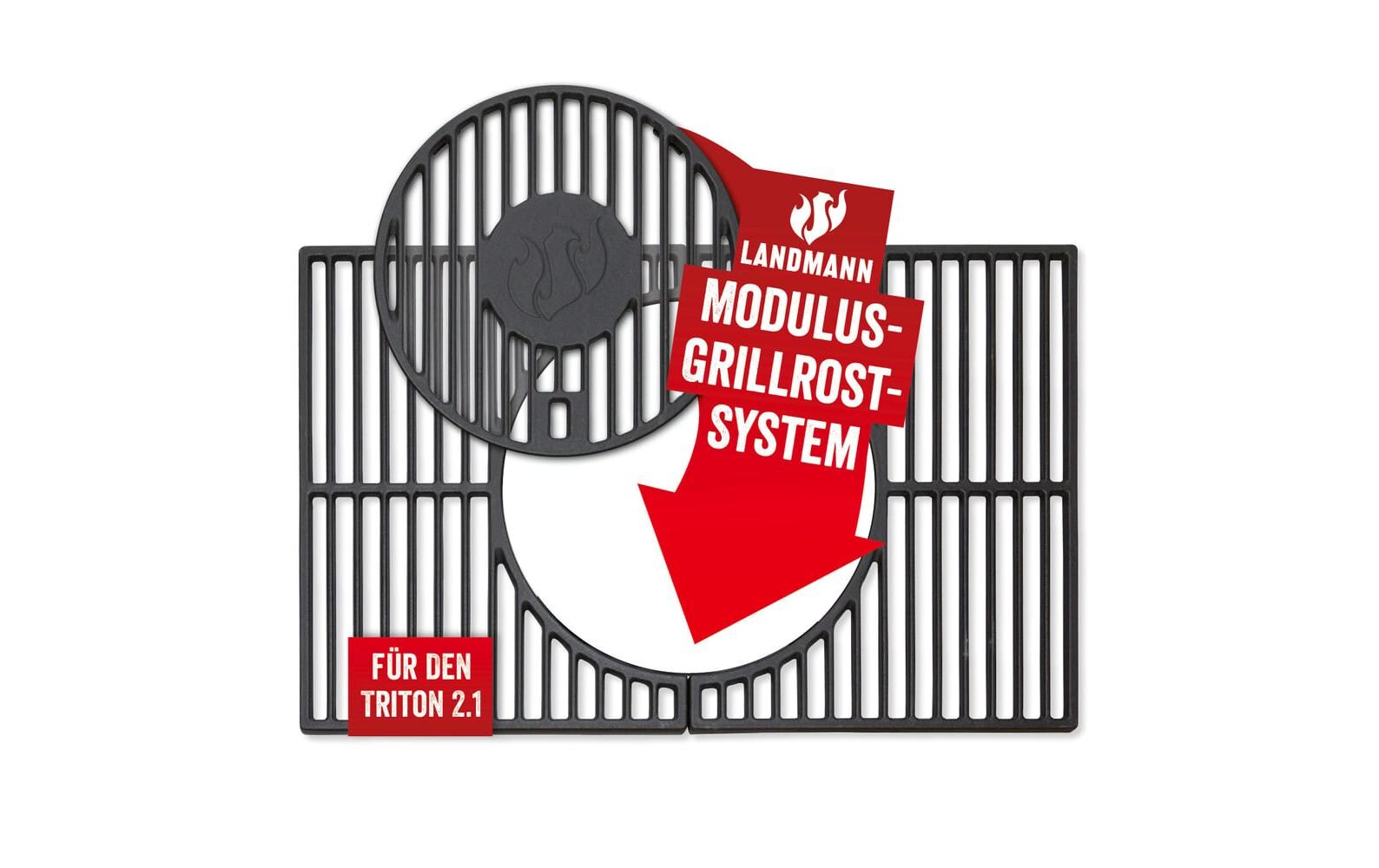 LANDMANN Grillrostsystem – Gusseisen, schwarz – für Grill