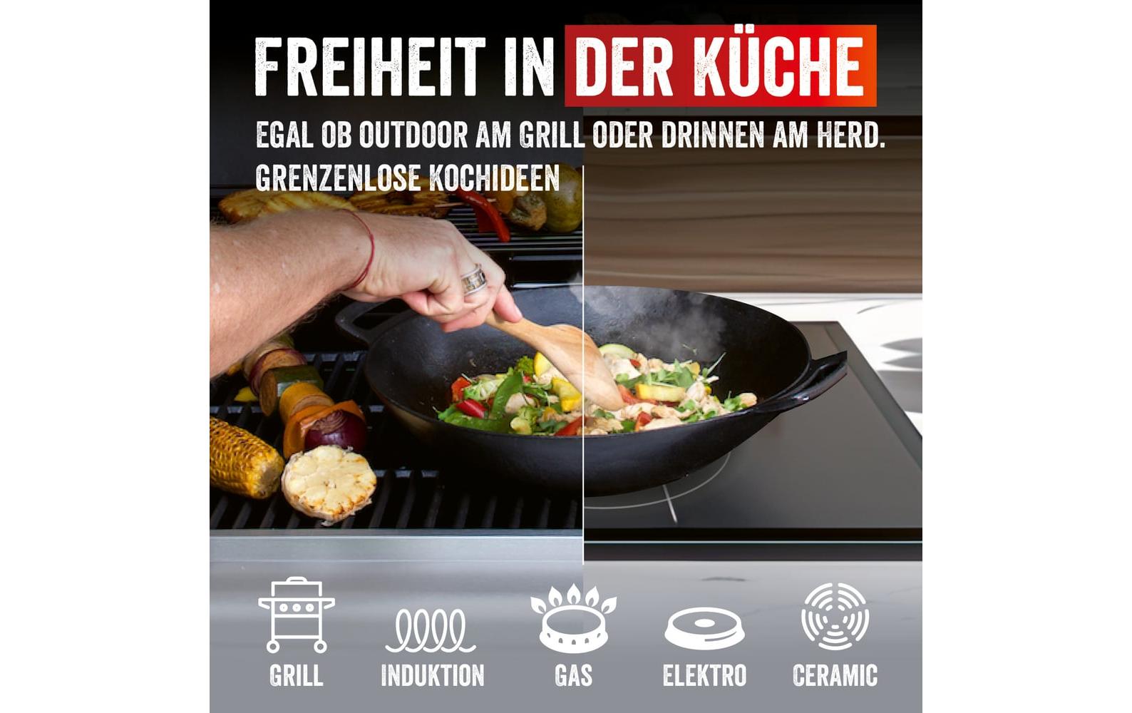 LANDMANN Fonduepfanne 15502 Pure – Ø 44,5 cm, Gusseisen, Emaille, für Grillrost, Schwarz