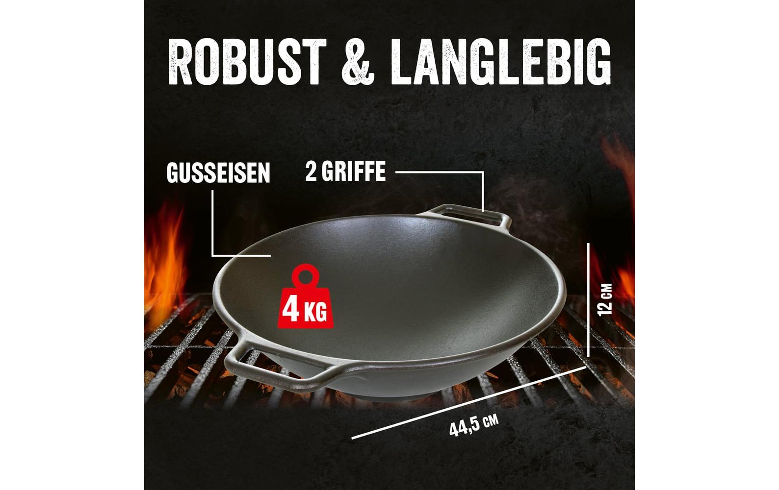 LANDMANN Fonduepfanne 15502 Pure – Ø 44,5 cm, Gusseisen, Emaille, für Grillrost, Schwarz