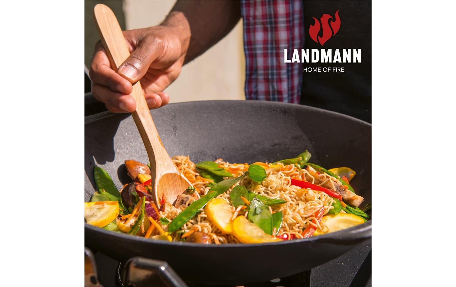 LANDMANN Fonduepfanne 15502 Pure – Ø 44,5 cm, Gusseisen, Emaille, für Grillrost, Schwarz