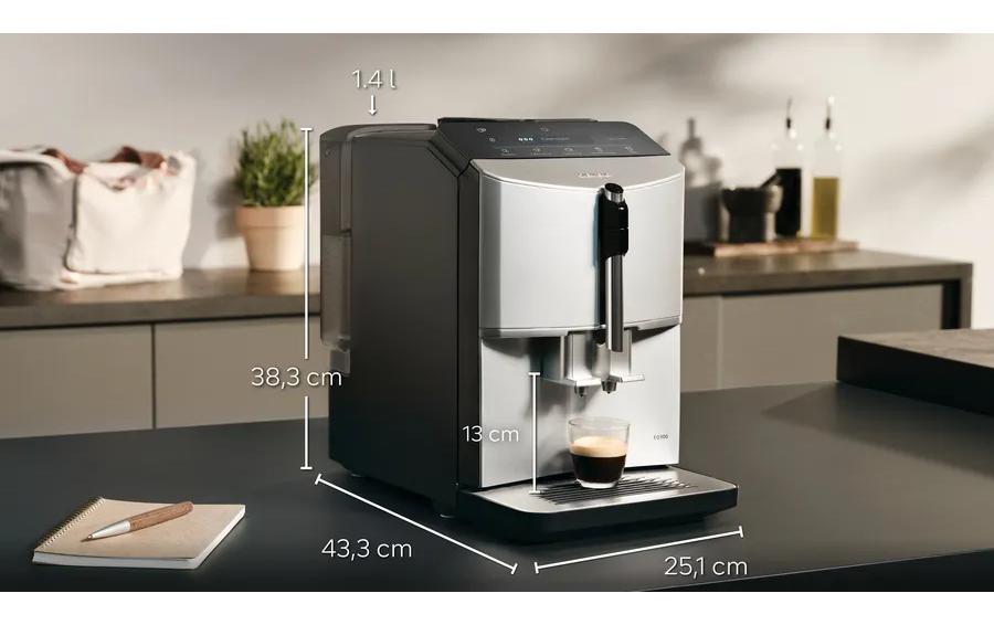 Siemens EQ300 TF303E01 Kaffeevollautomat – 15 bar, 1,4 l, 250 g, Schwarz
