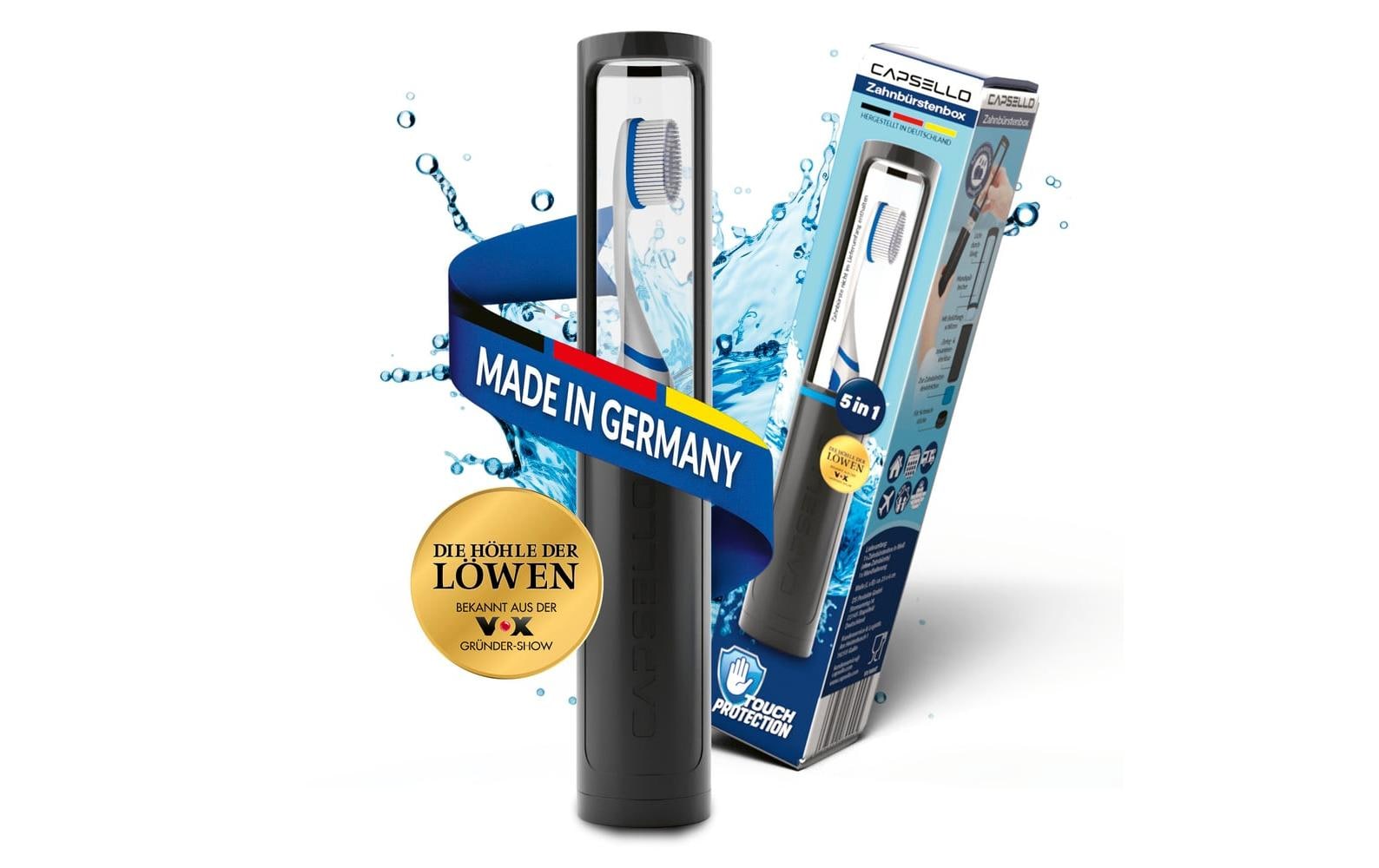 Capsello Zahnbürstenbox – 23 cm – Schwarz – ABS/PVC