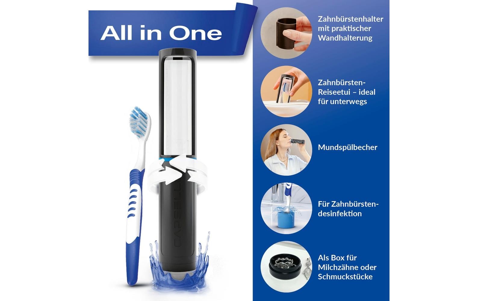 Capsello Zahnbürstenbox – 23 cm – Schwarz – ABS/PVC
