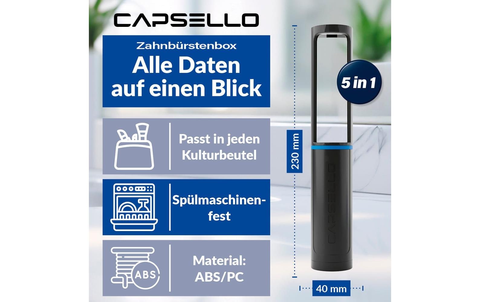 Capsello Zahnbürstenbox – 23 cm – Schwarz – ABS/PVC