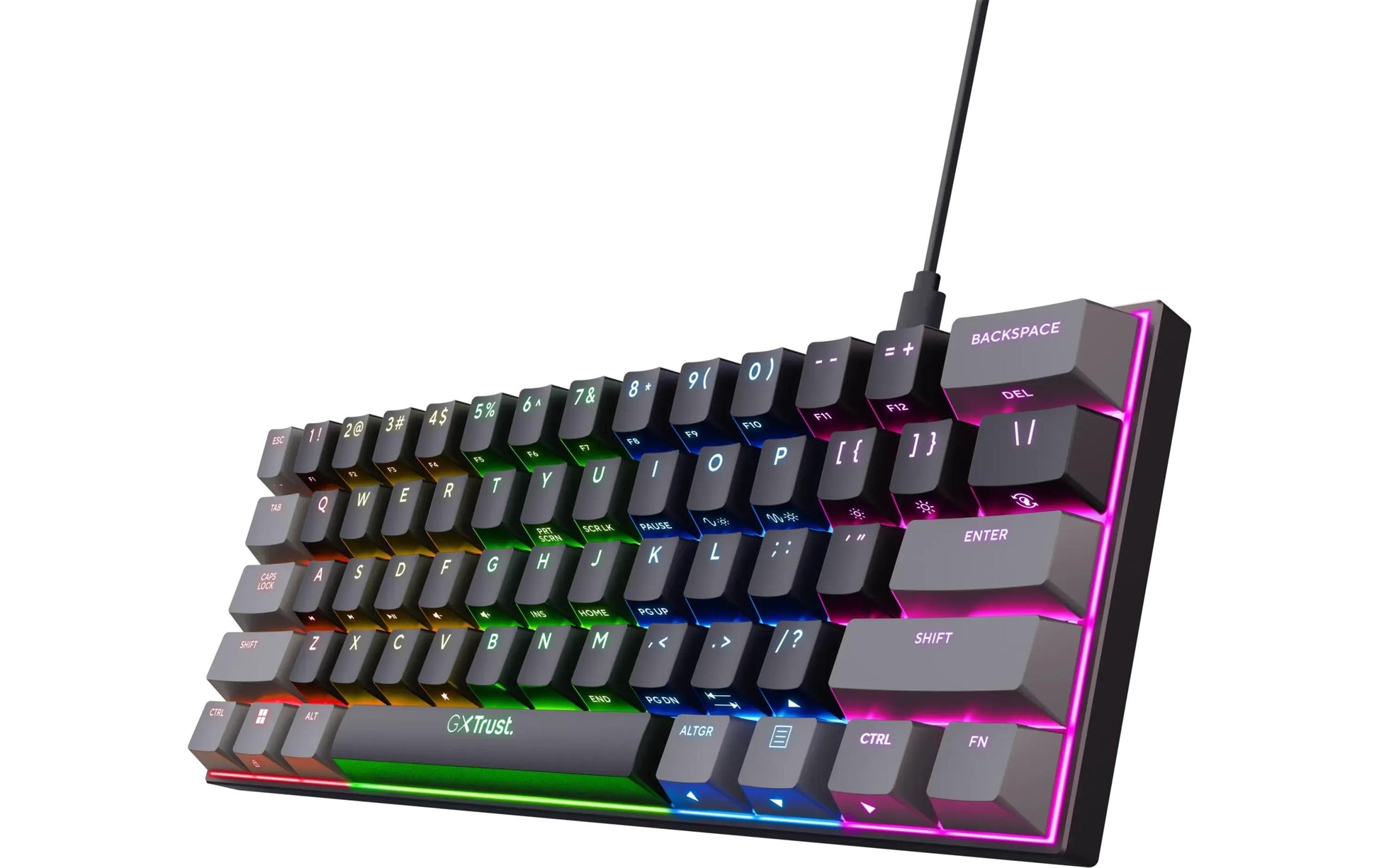 Trust GXT867 Acira – Tastatur, kabelgebunden (USB-A), US-Layout (EN), 60%, mechanisch, beleuchtet, schwarz