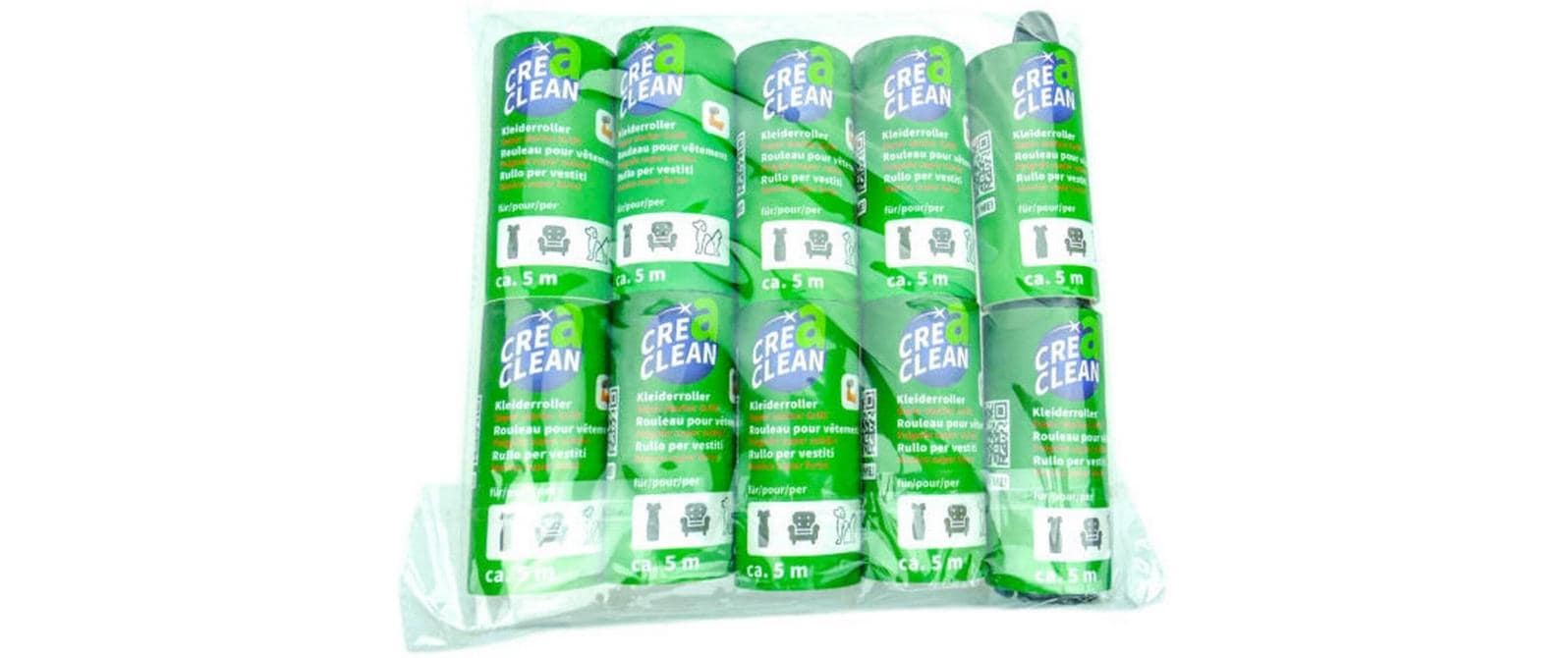 CREaCLEAN Fusselroller – Papier/ABS, Schwarz – 1 Griff, 10 Ersatzrollen – 23,0 × 13,5 × 4,5 cm
