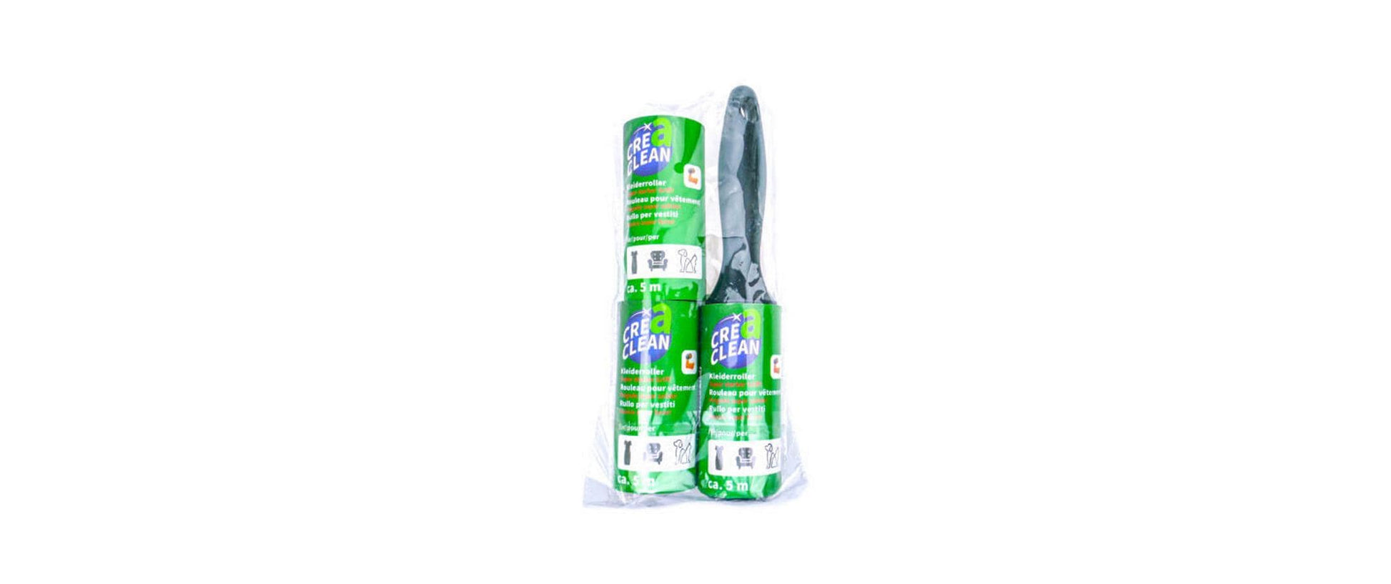 CREaCLEAN Fusselroller – 1 Griff + 3 Ersatzrollen – Schwarz – Papier/ABS