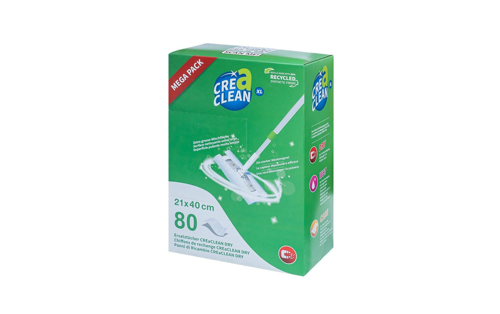 CREaCLEAN Ersatztücher DRY XL – Polyester – 40 × 21 cm – Weiss – 80 Stk.