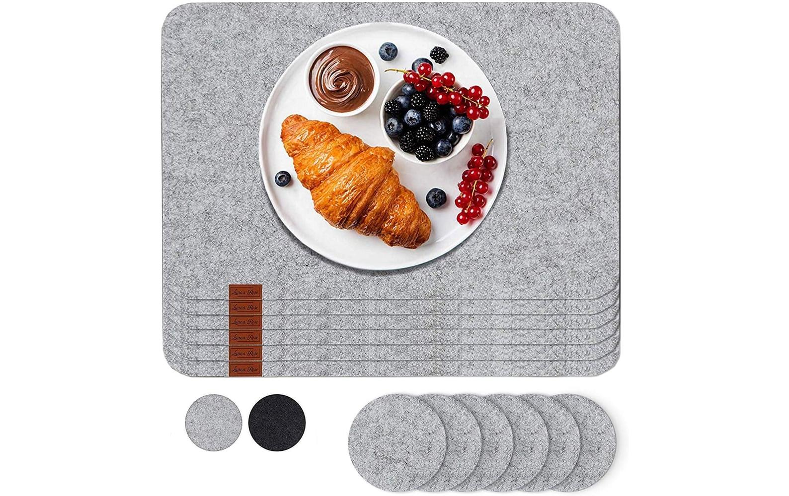 Luana Rose Tischset – Filz, Rosenmotiv, 44 × 32 cm – 12er-Set