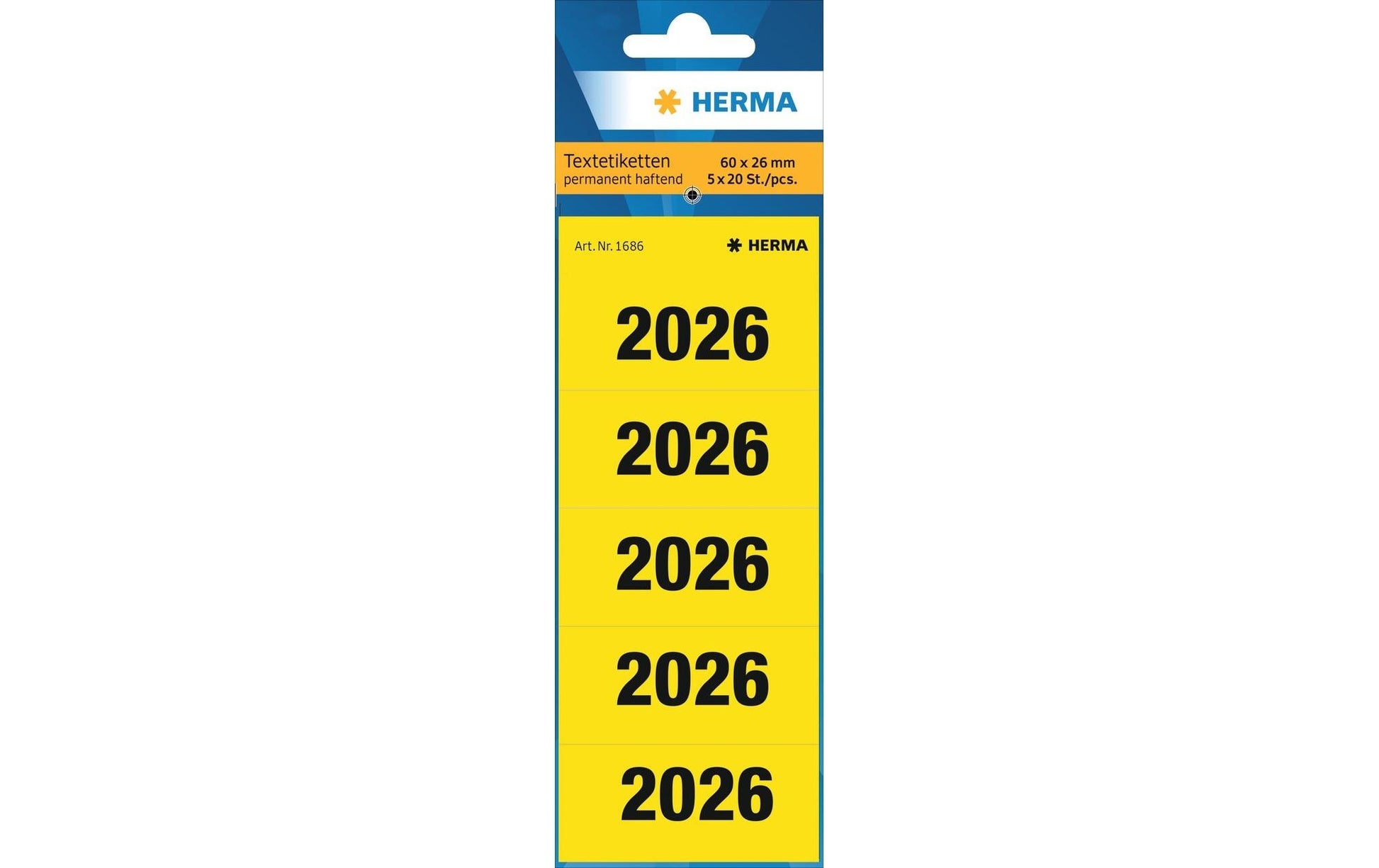 HERMA Schuletiketten – Motiv 2026 – 60 × 26 mm, 100 Stk, 20 Bogen, Papier, permanent haftend