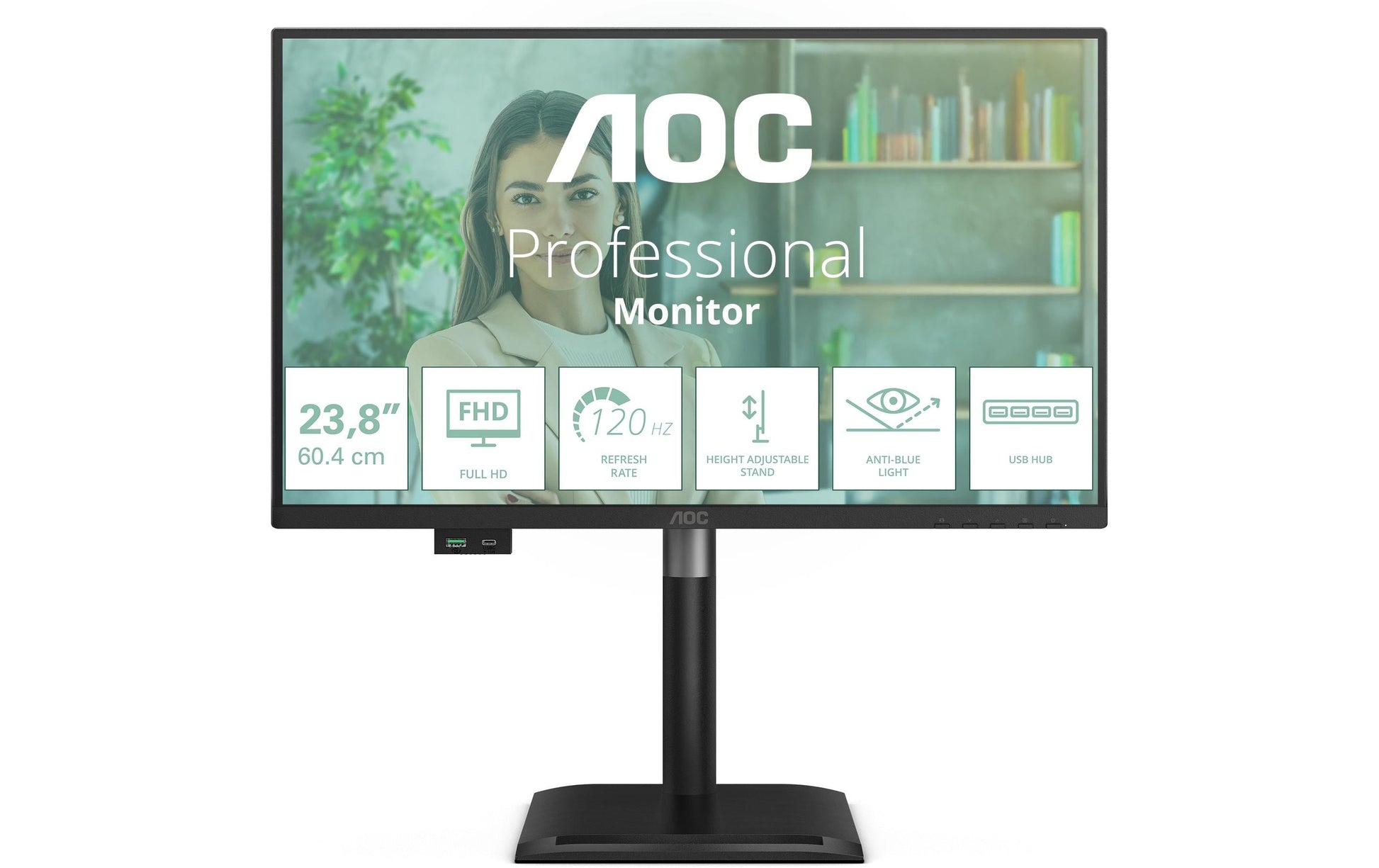 AOC 24P4U – Monitor, 23,8", 1920 × 1080 (Full HD), IPS, 60 Hz, VESA 100 × 100, Schwarz