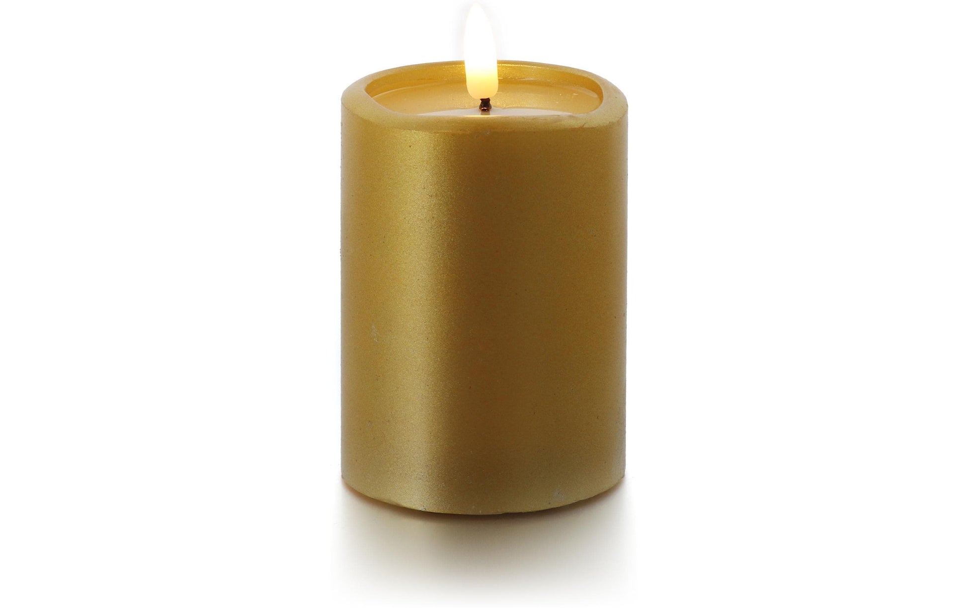 Balthasar LED-Kerze Novita Klein – Ø 7,5 × 10 cm, Warmweiss, Gold, Timer, Batteriebetrieb